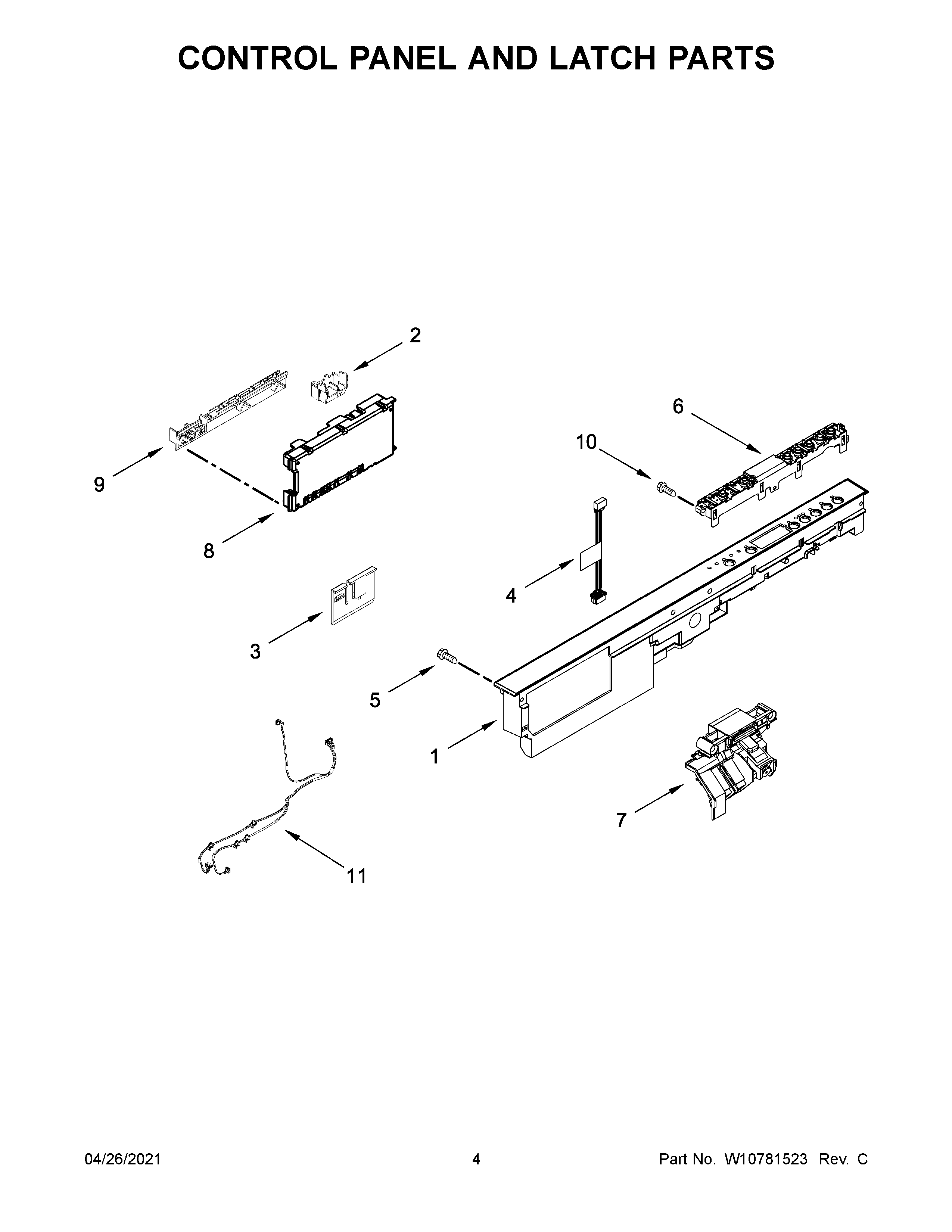 Whirlpool WDT920SADH1 control panel and latch parts diagram
