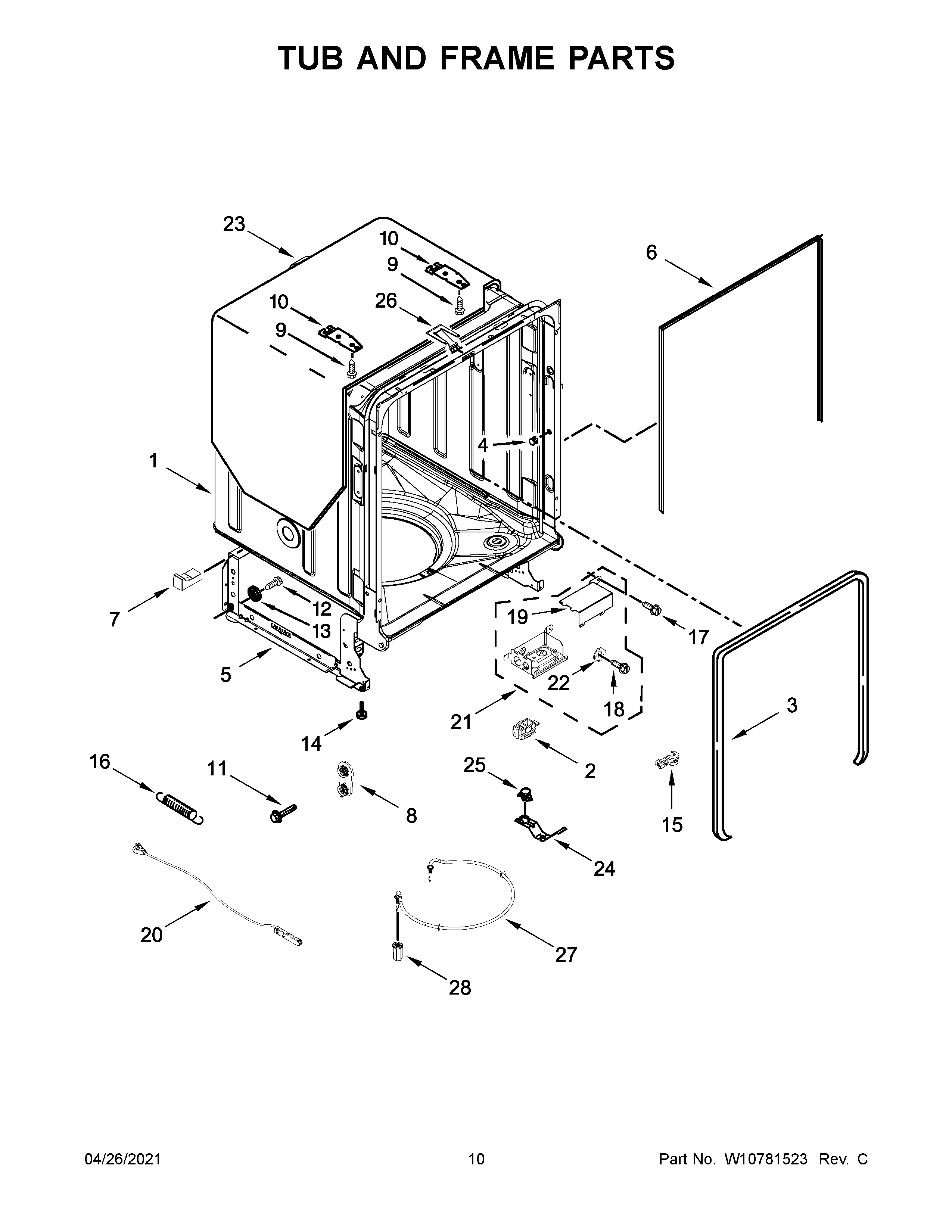 Whirlpool WDT920SADH1 tub and frame parts diagram