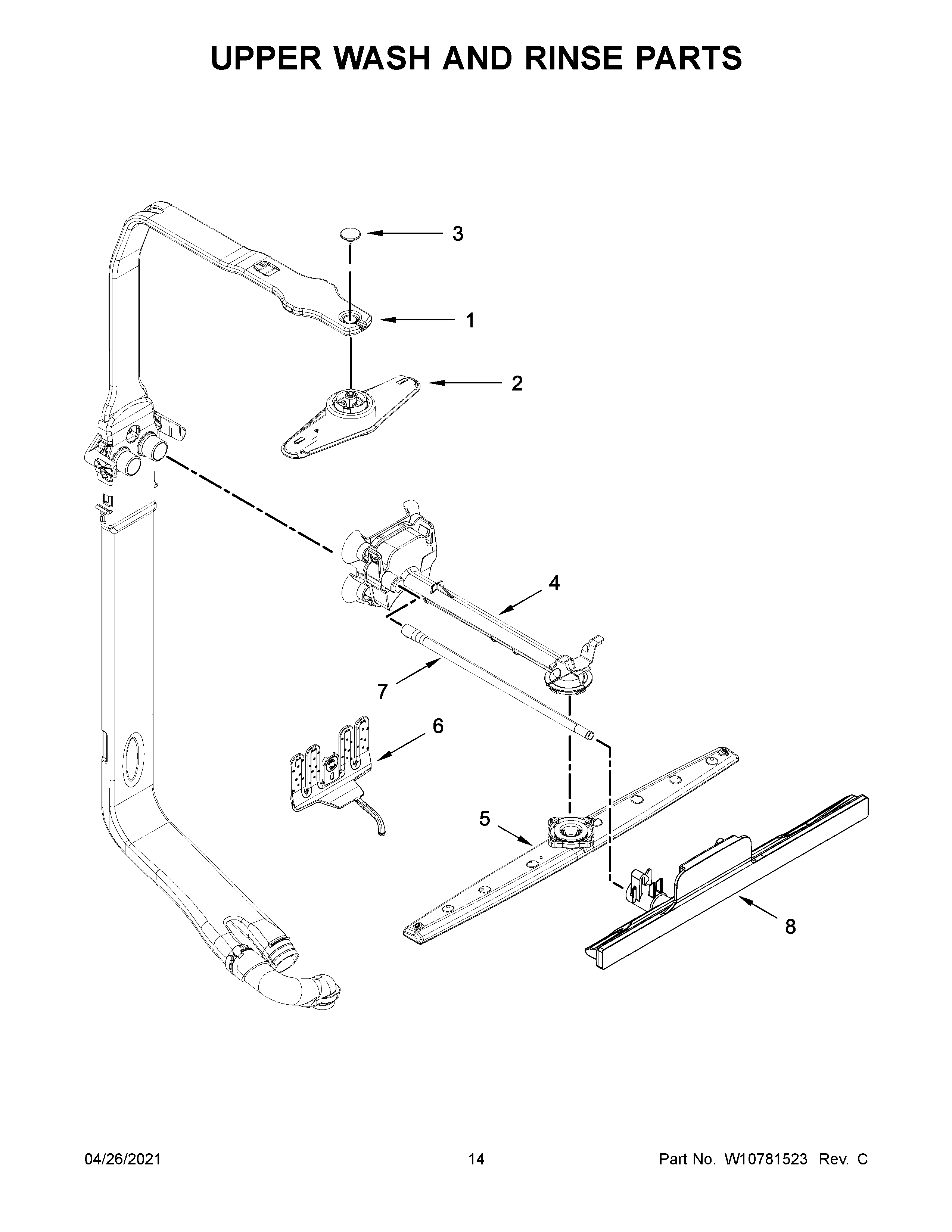 Whirlpool WDT920SADH1 upper wash and rinse parts diagram