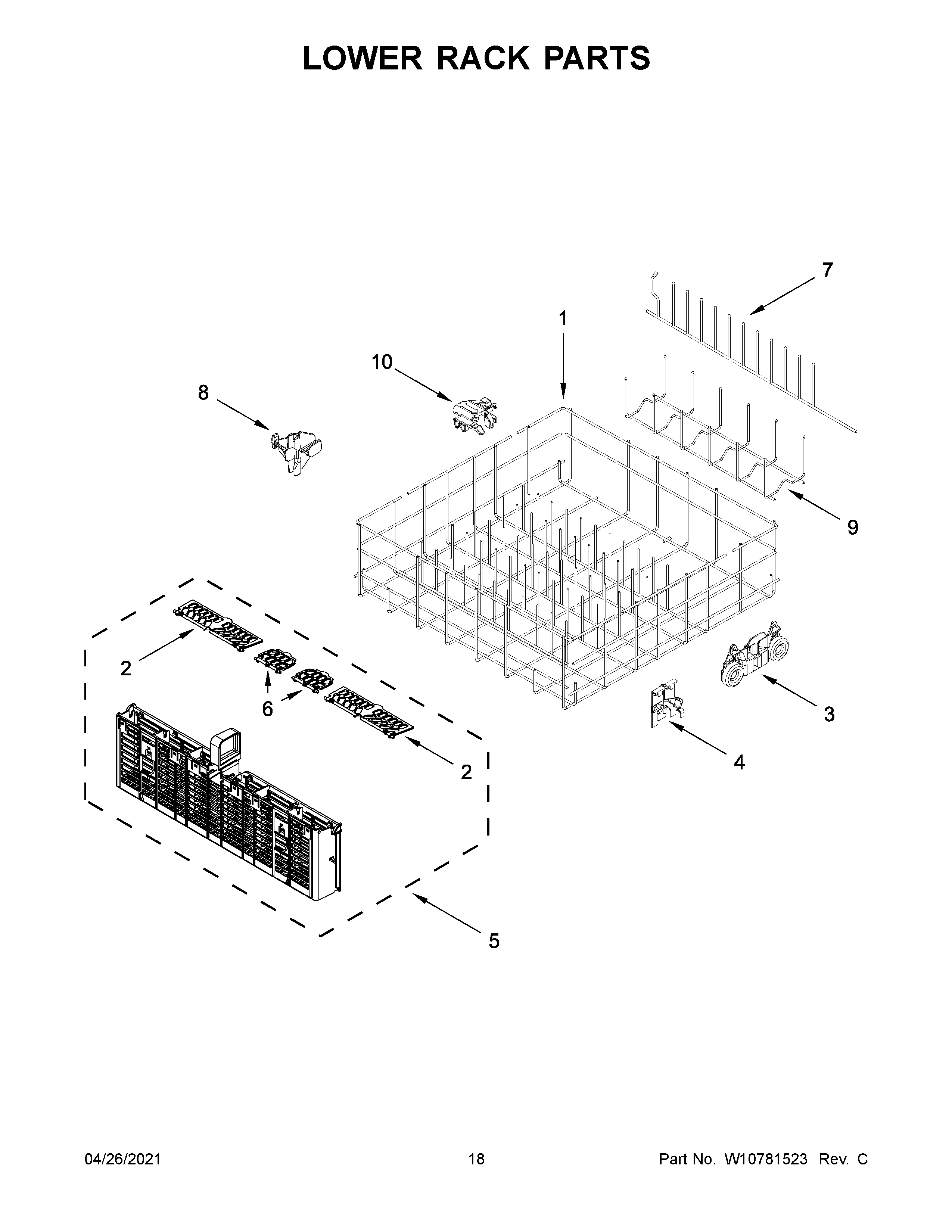 Whirlpool WDT920SADH1 lower rack parts diagram
