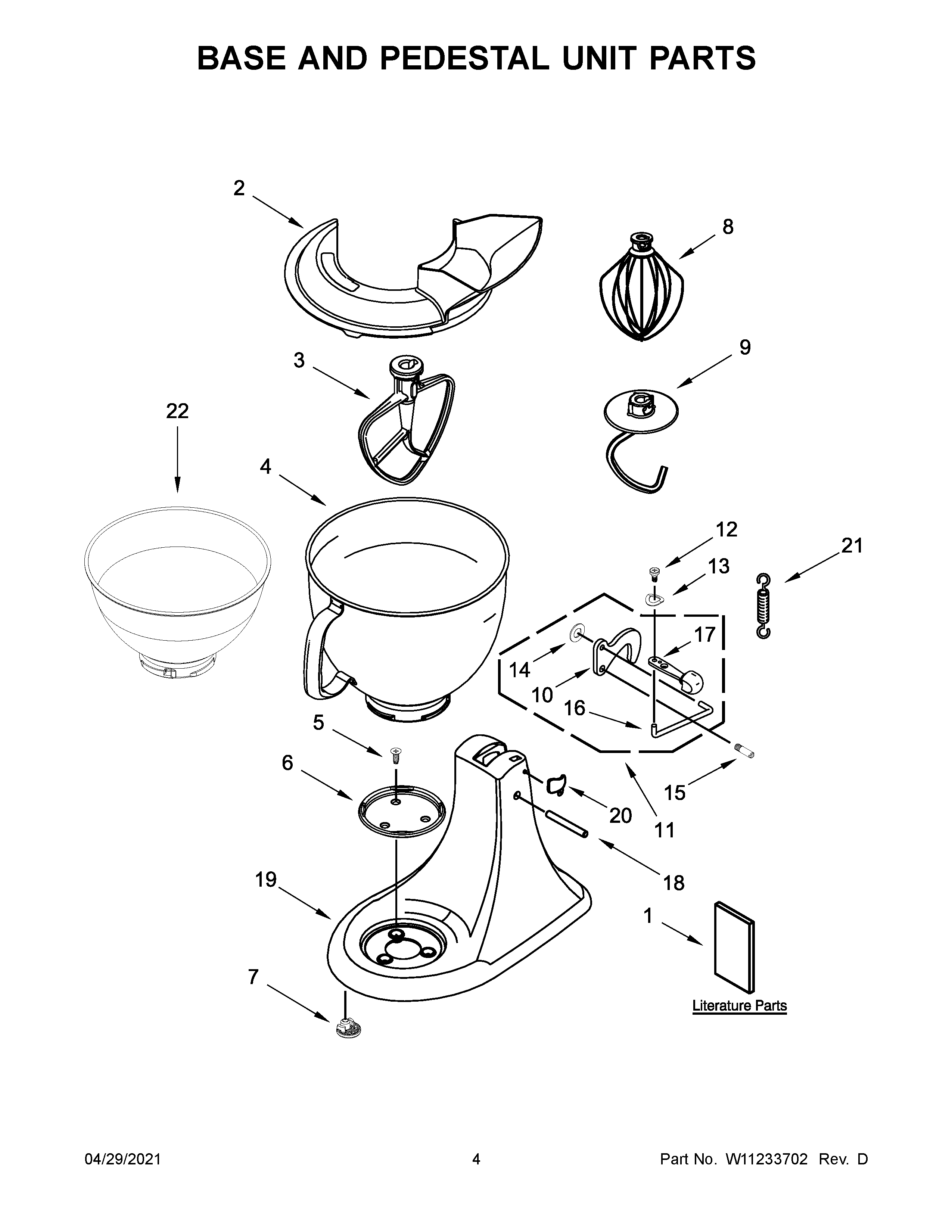 KitchenAid 5KSM185PSBAZ4 base and pedestal unit parts diagram