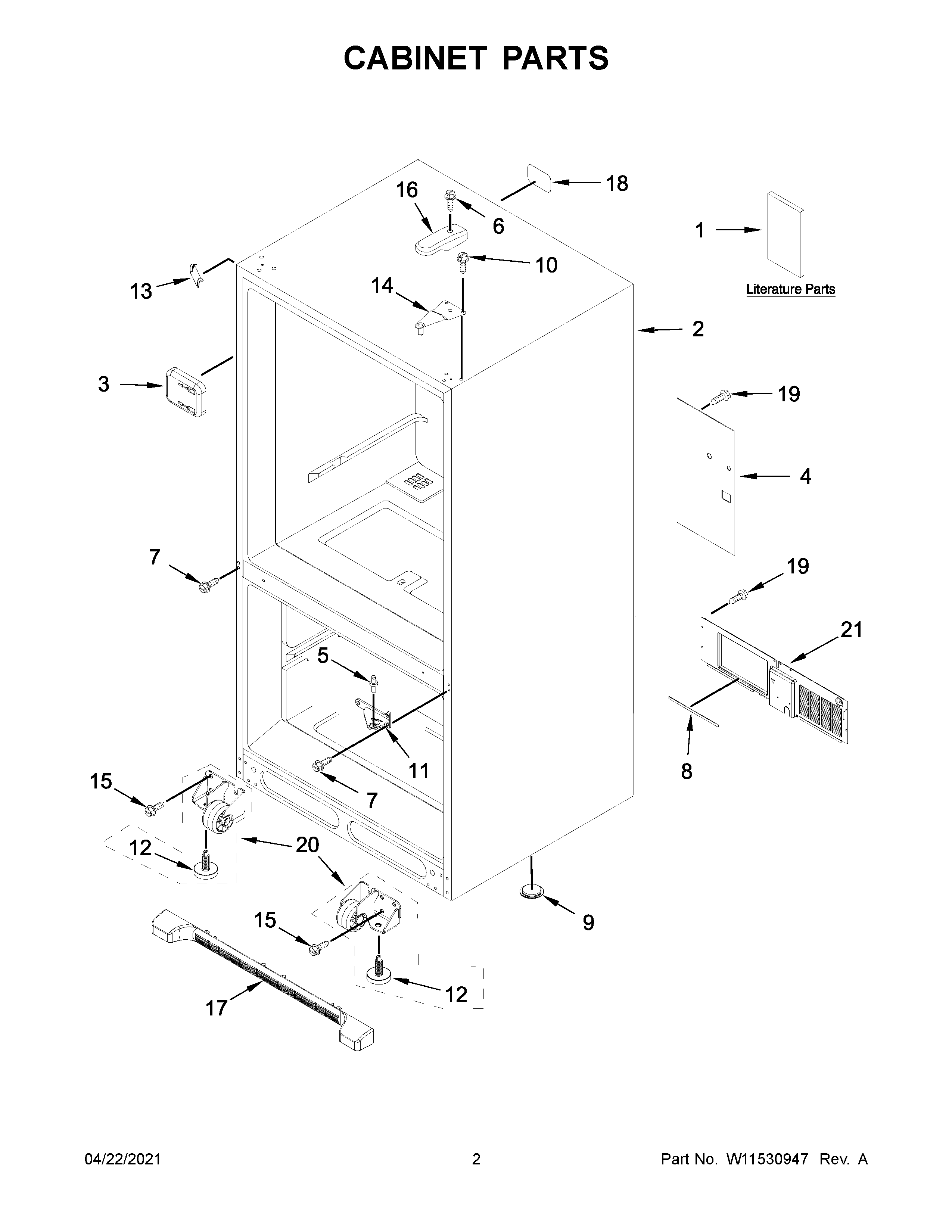 Whirlpool WRB329DFBB03 cabinet parts diagram