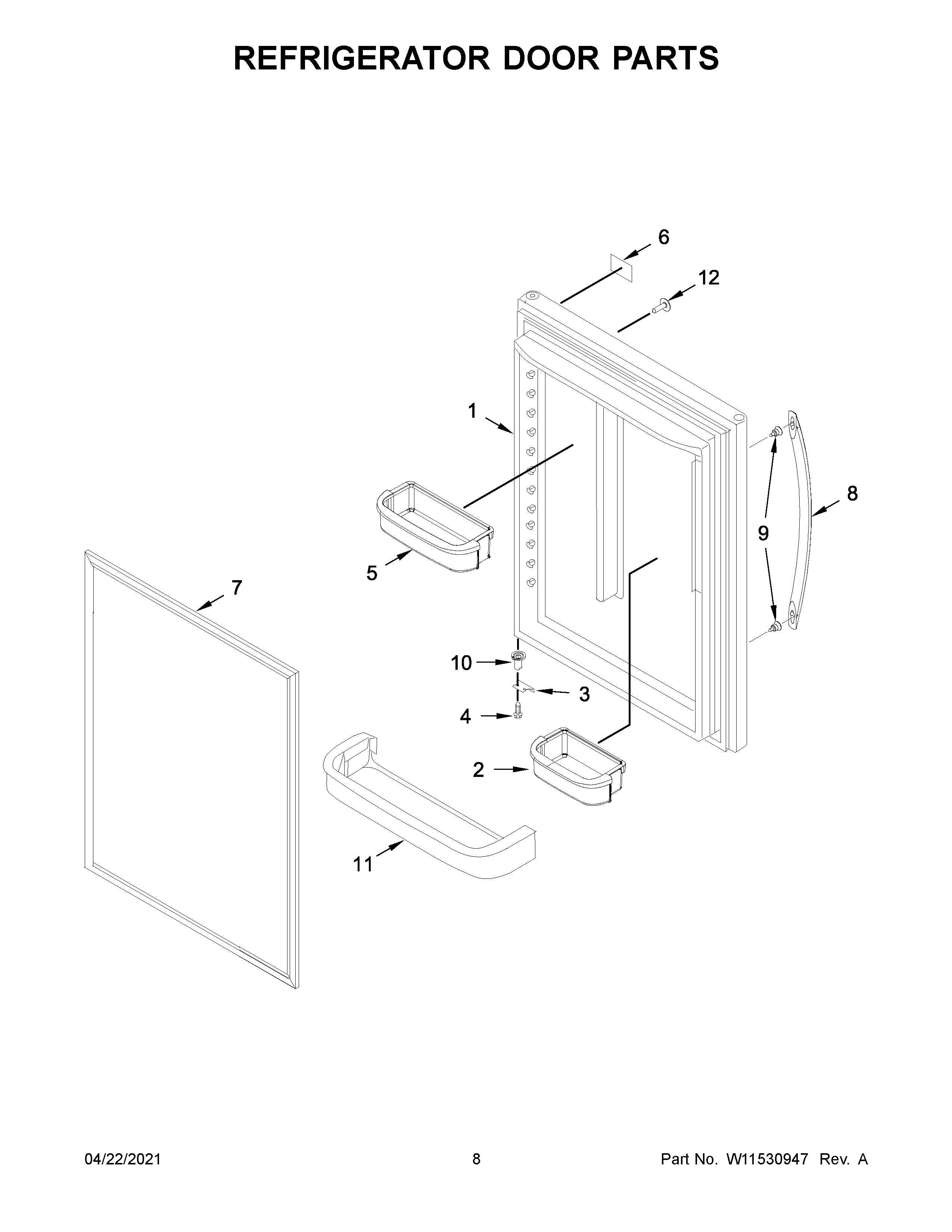 Whirlpool WRB329DFBB03 refrigerator door parts diagram