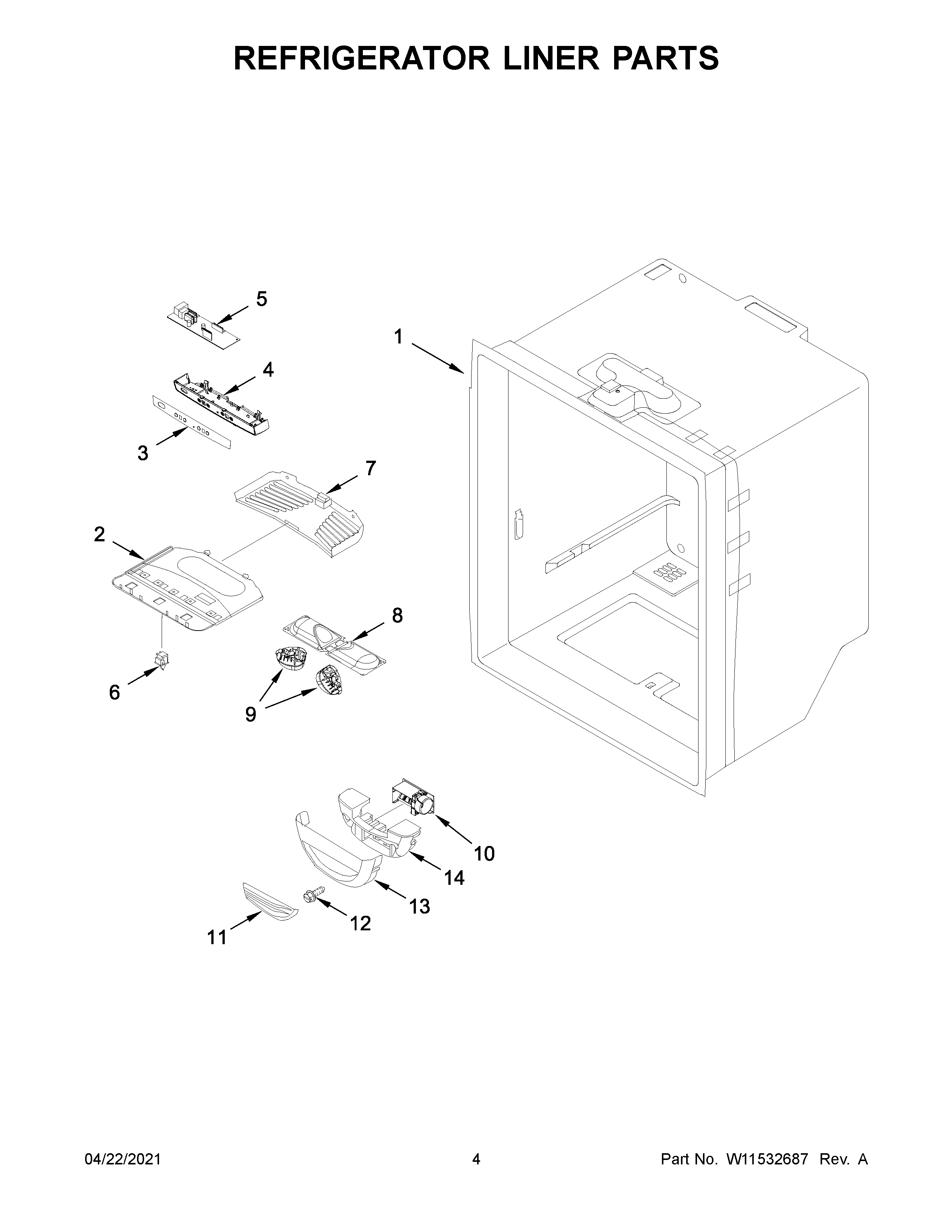 Whirlpool WRB329DMBM03 refrigerator liner parts diagram