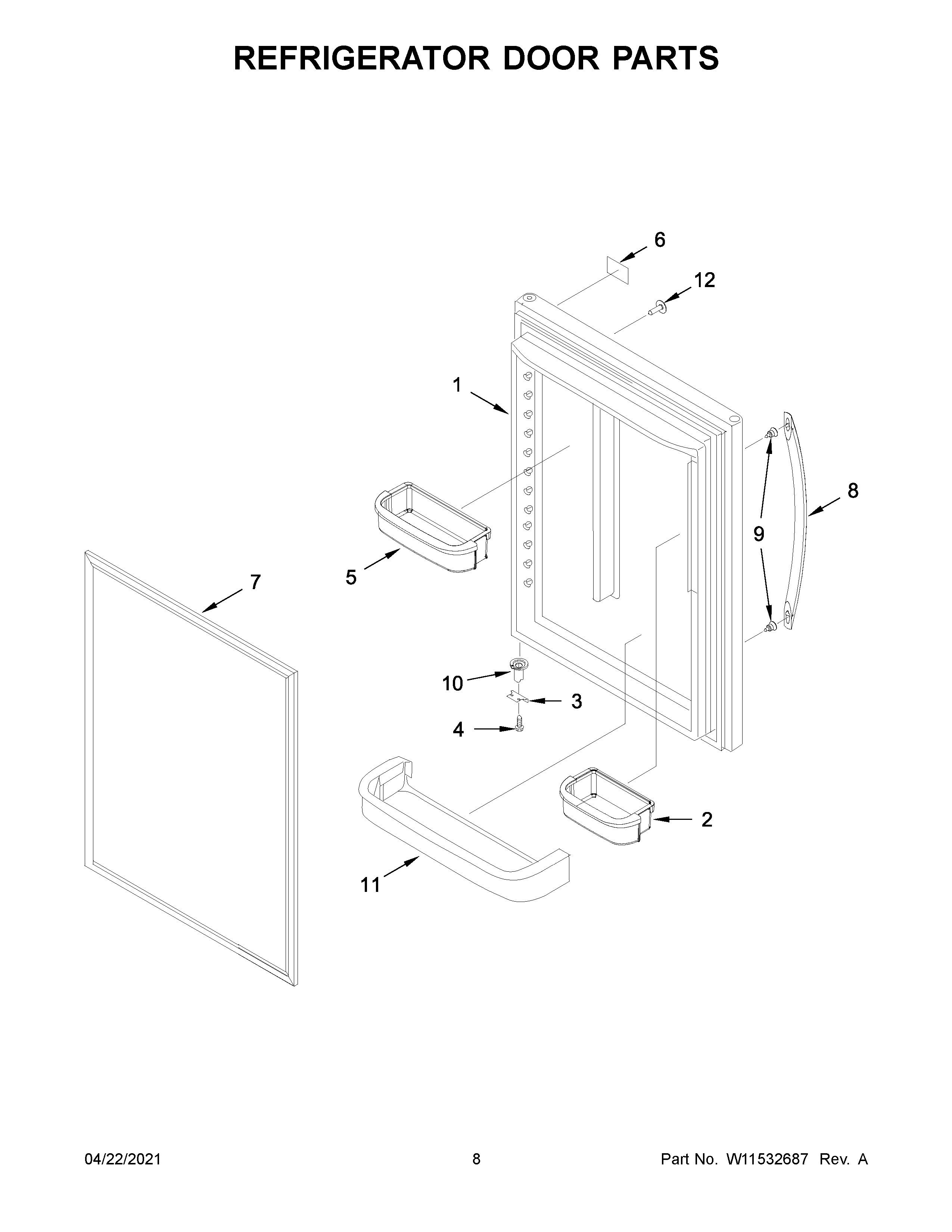 Whirlpool WRB329DMBM03 refrigerator door parts diagram