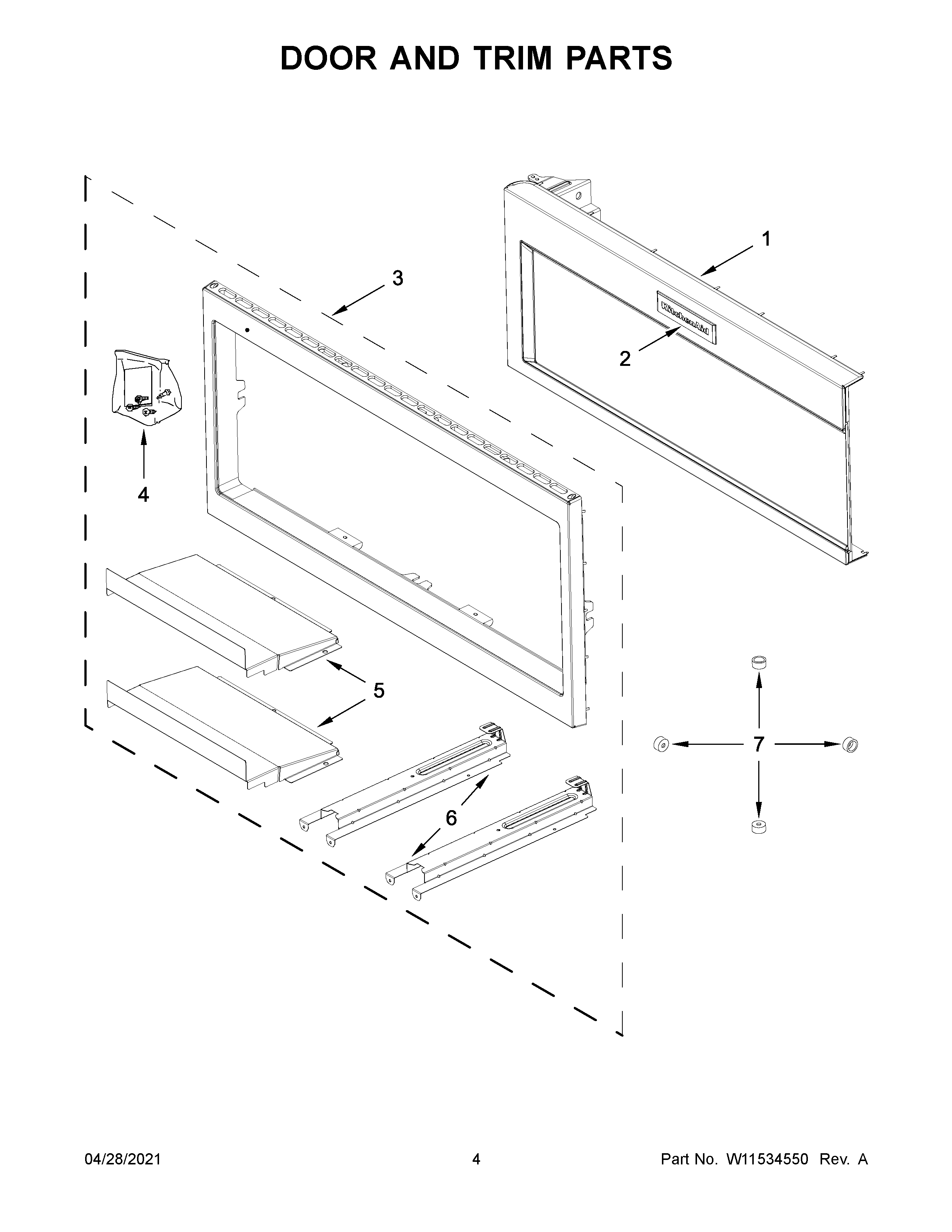 KitchenAid KMBT5011KSS01 door and trim parts diagram