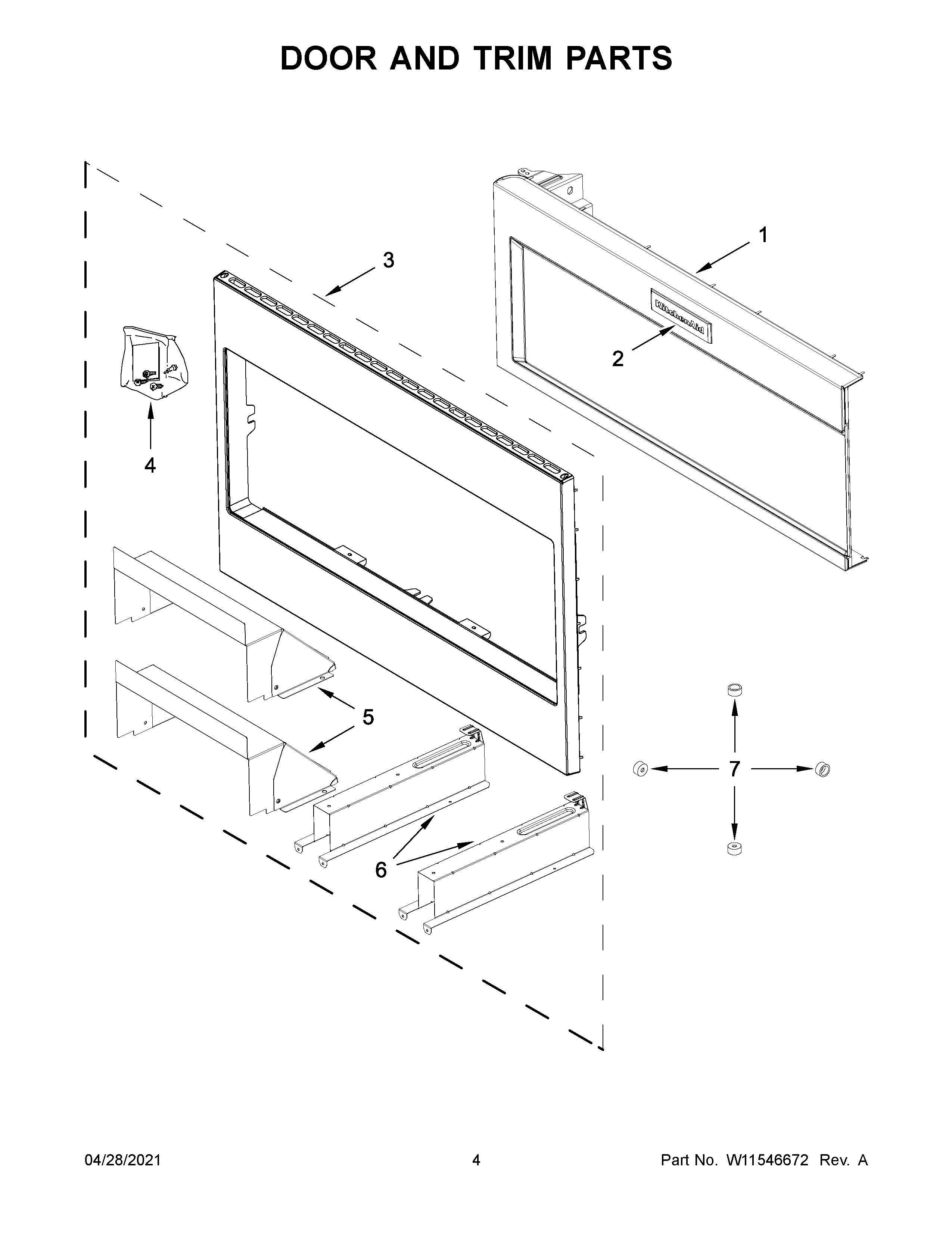 KitchenAid KMBT5511KSS01 door and trim parts diagram