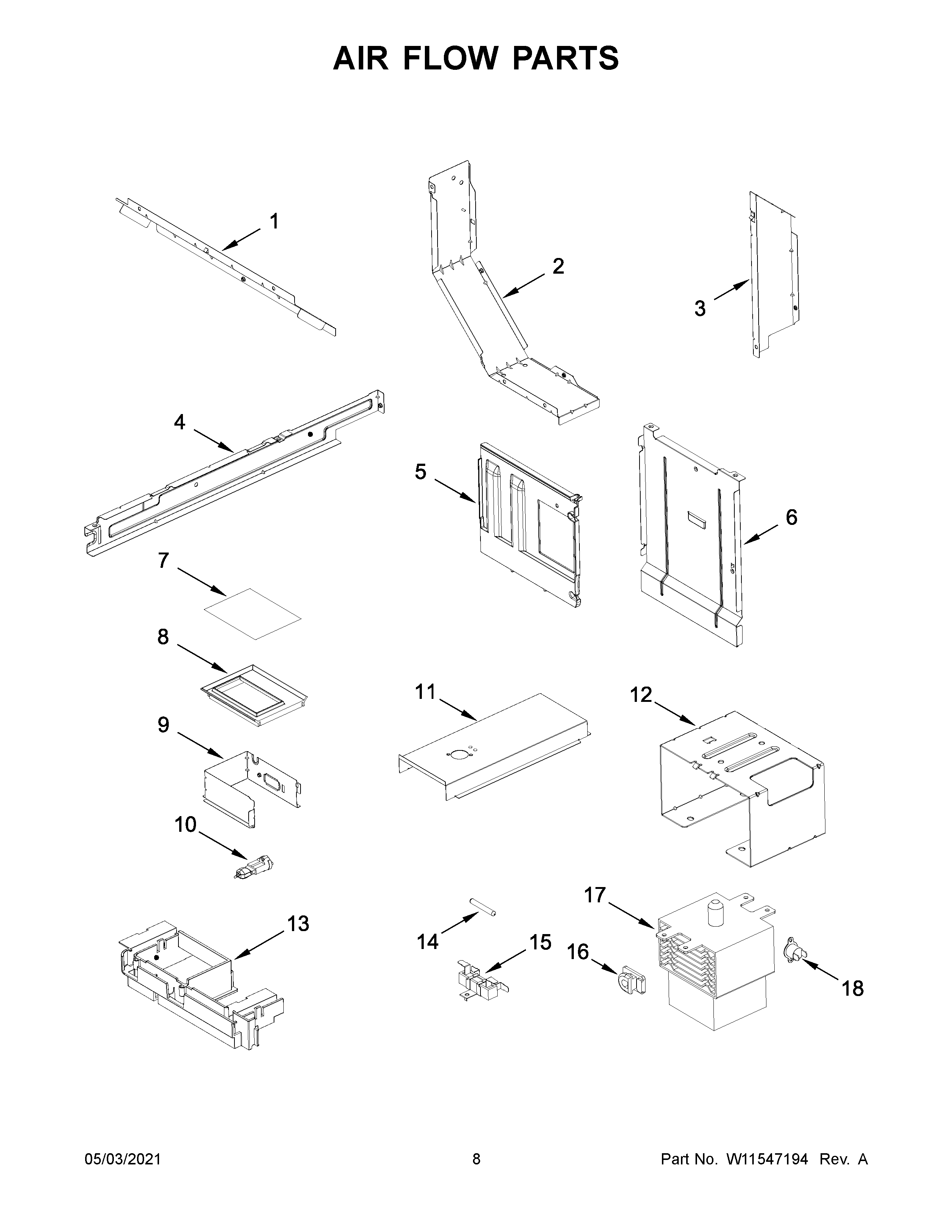 Whirlpool WMT55511KS01 air flow parts diagram