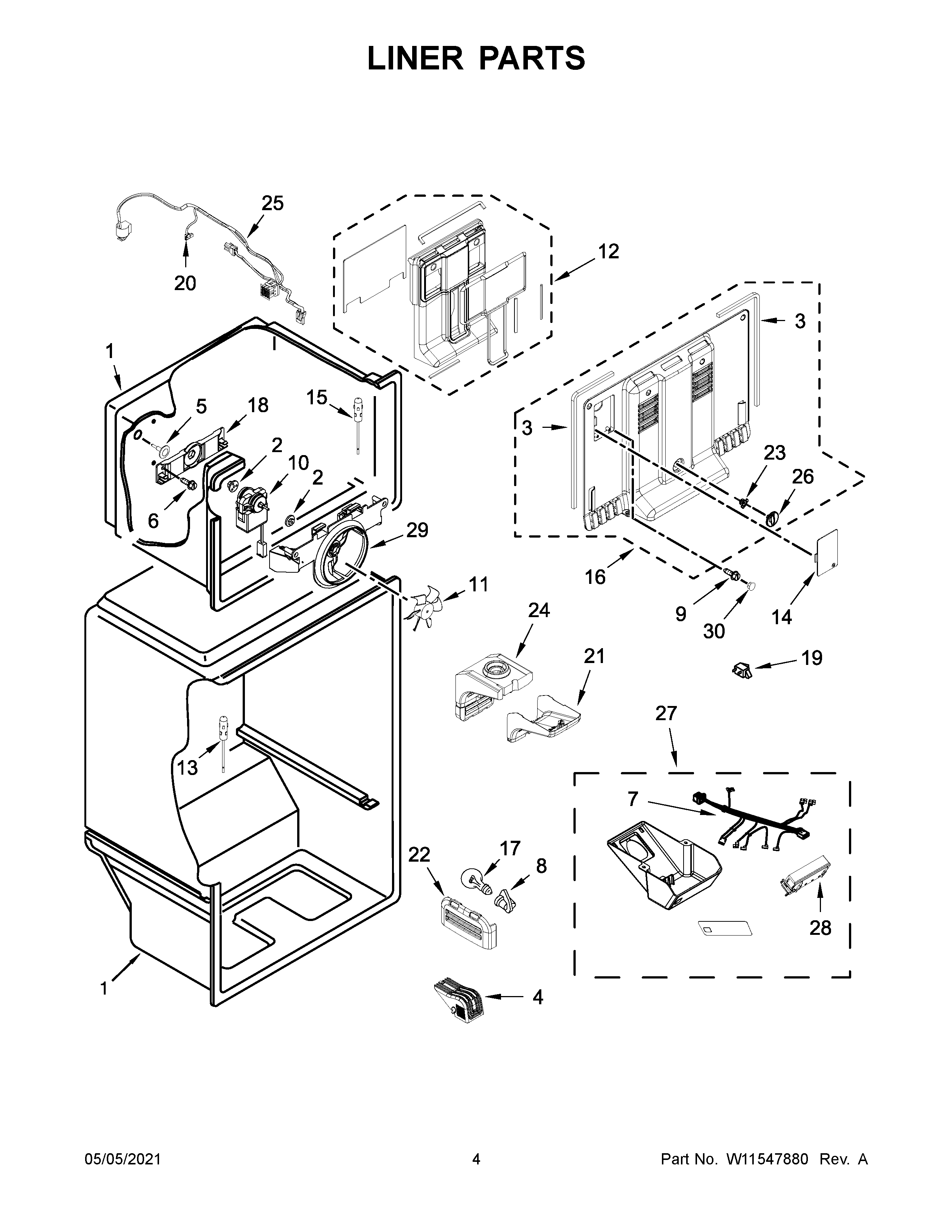 Whirlpool WRT138FZDB04 liner parts diagram