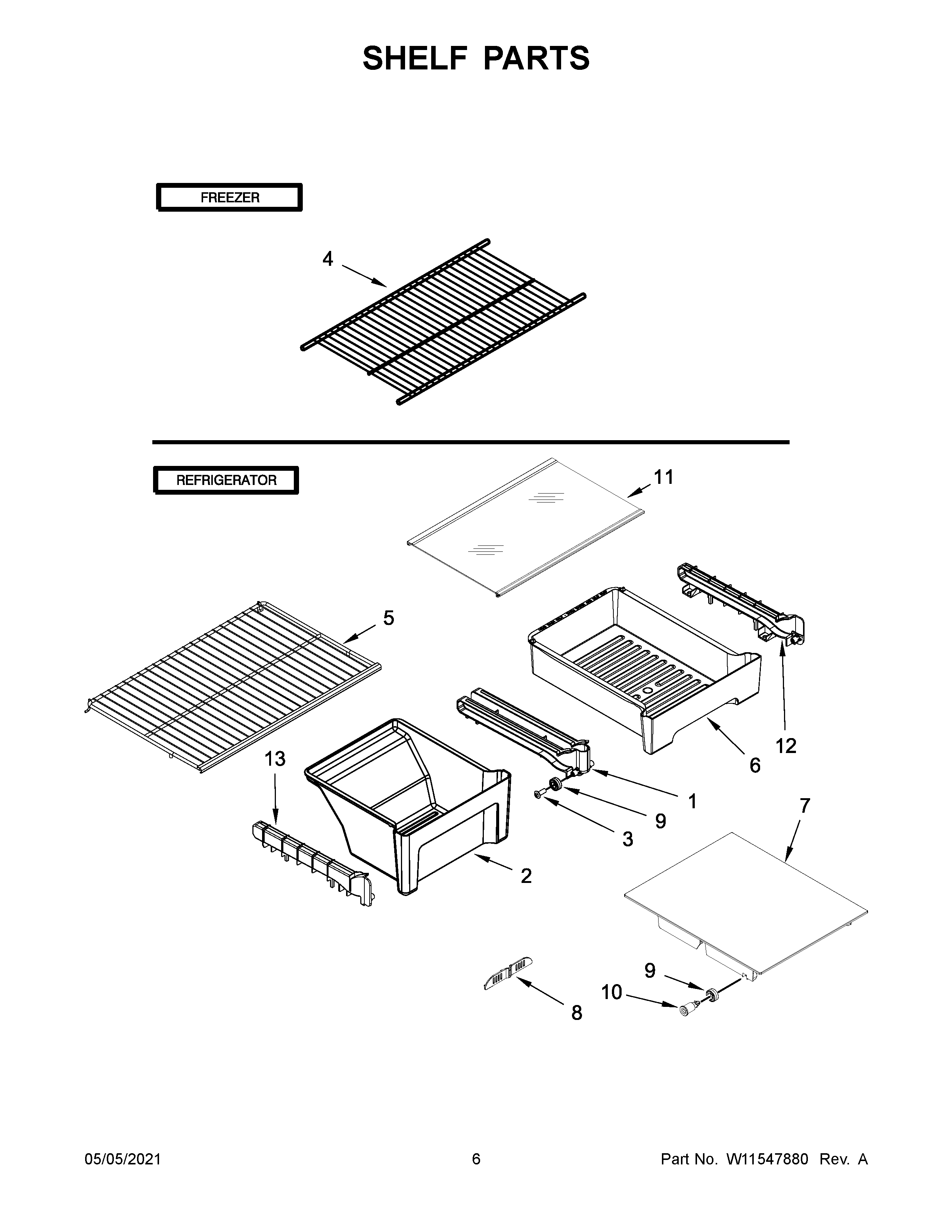 Whirlpool WRT138FZDB04 shelf parts diagram