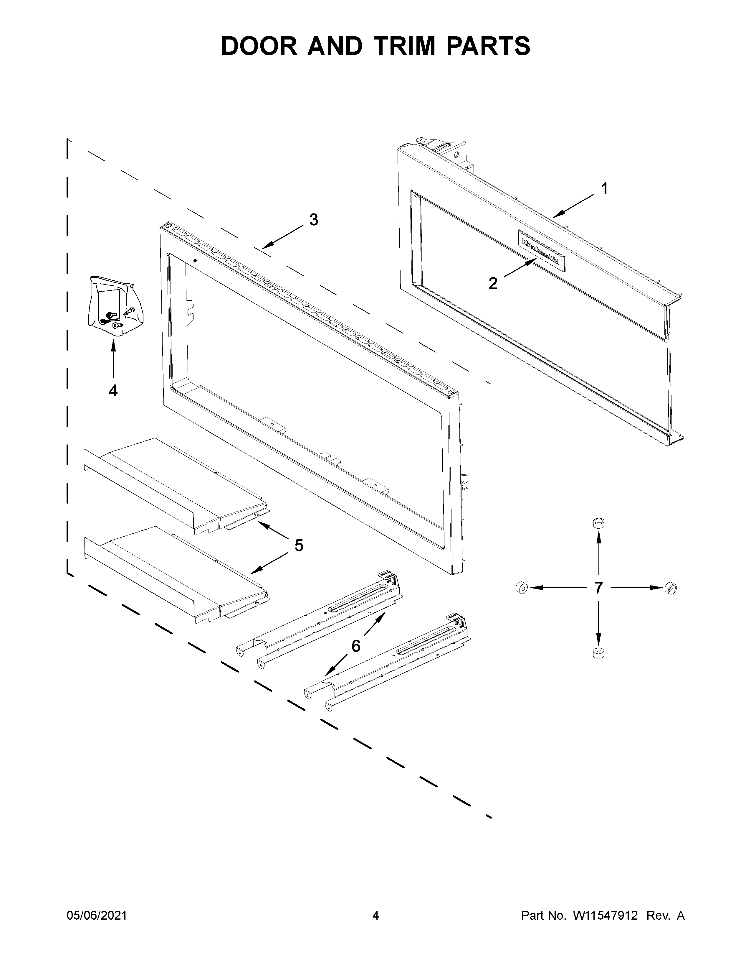 KitchenAid YKMBT5011KS01 door and trim parts diagram