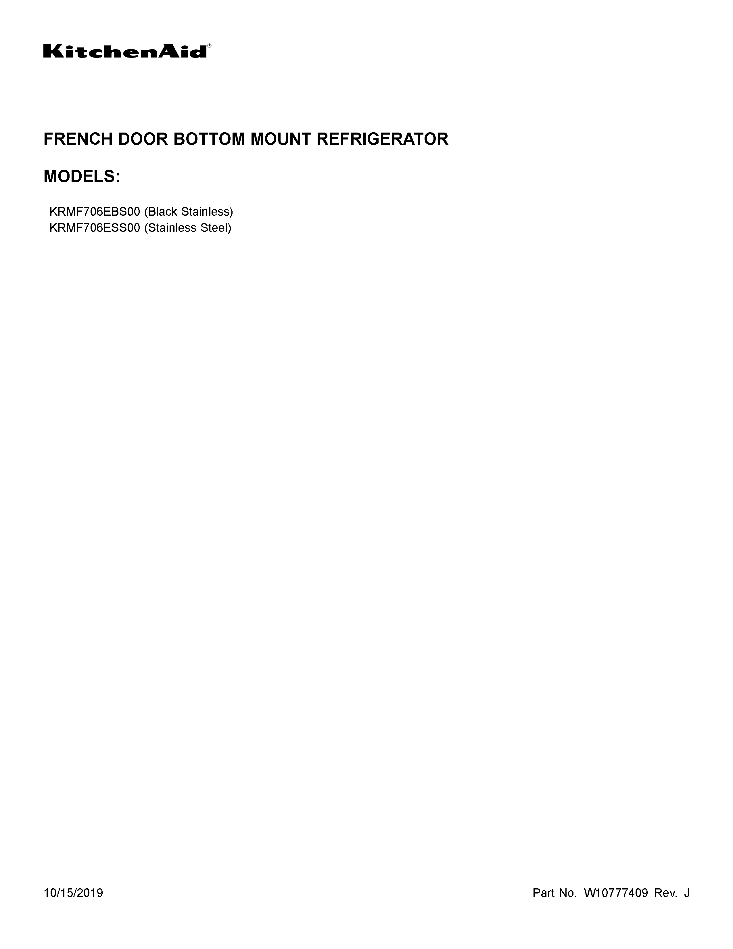 KitchenAid KRMF706ESS00 cover sheet diagram