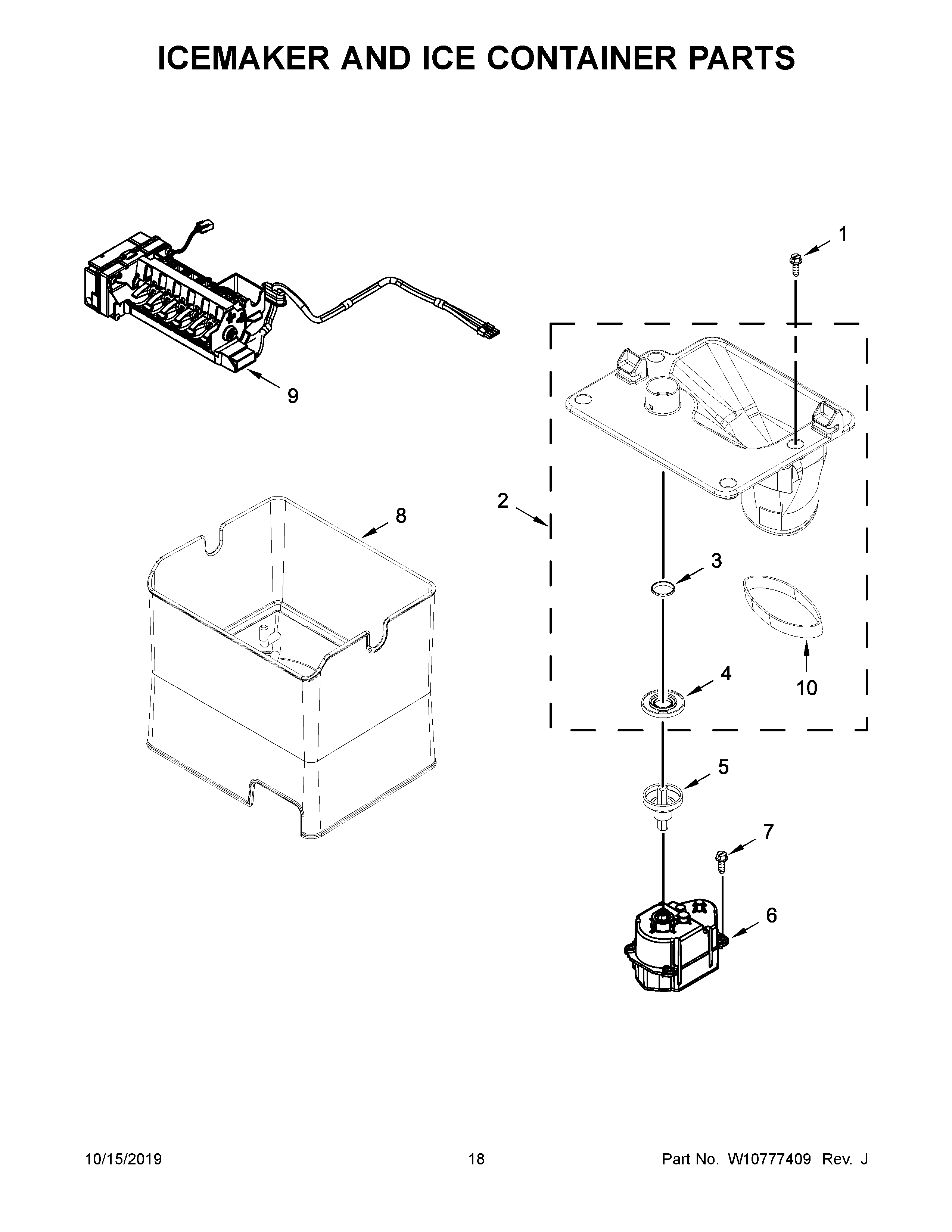 KitchenAid KRMF706ESS00 icemaker and ice container parts diagram