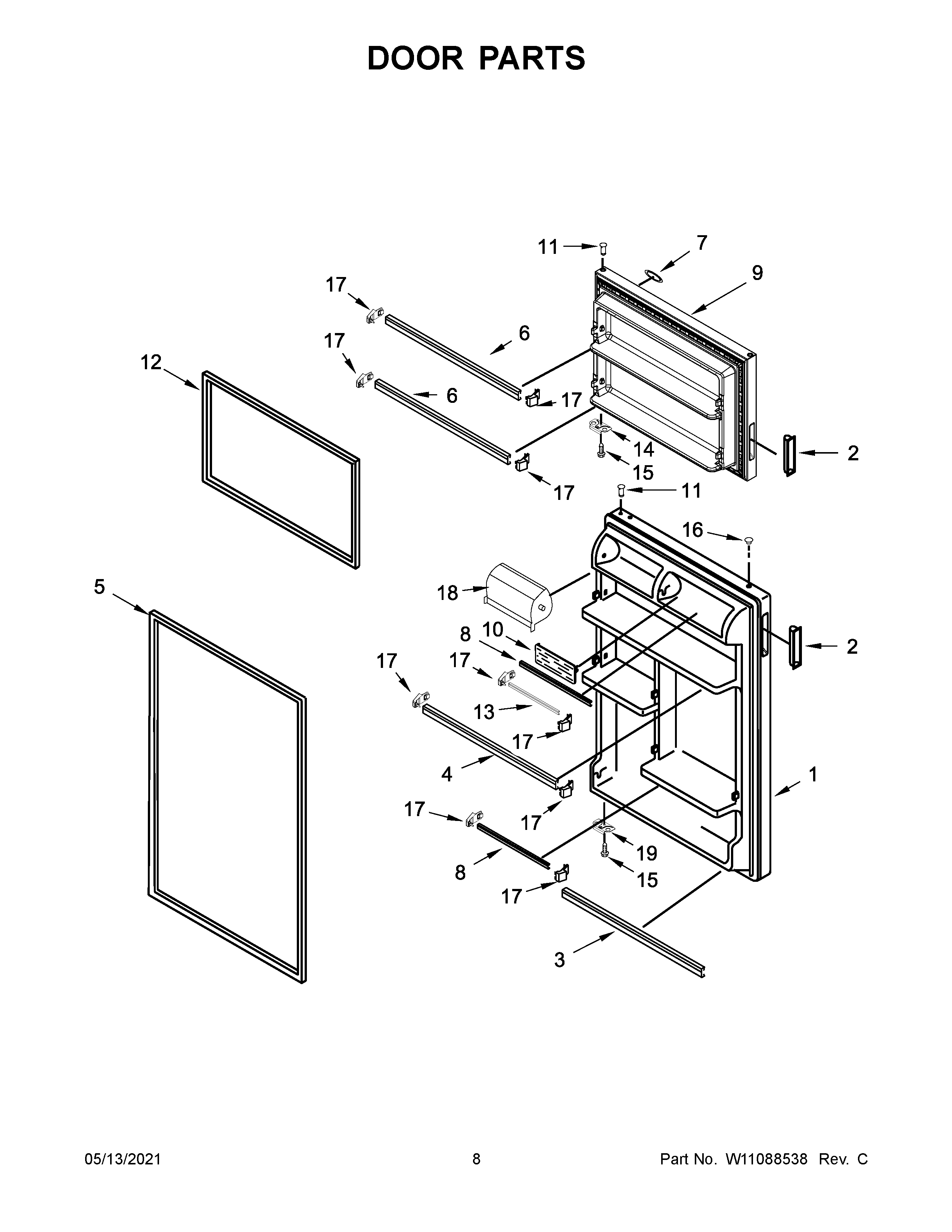 Maytag MRT118FFFE01 door parts diagram