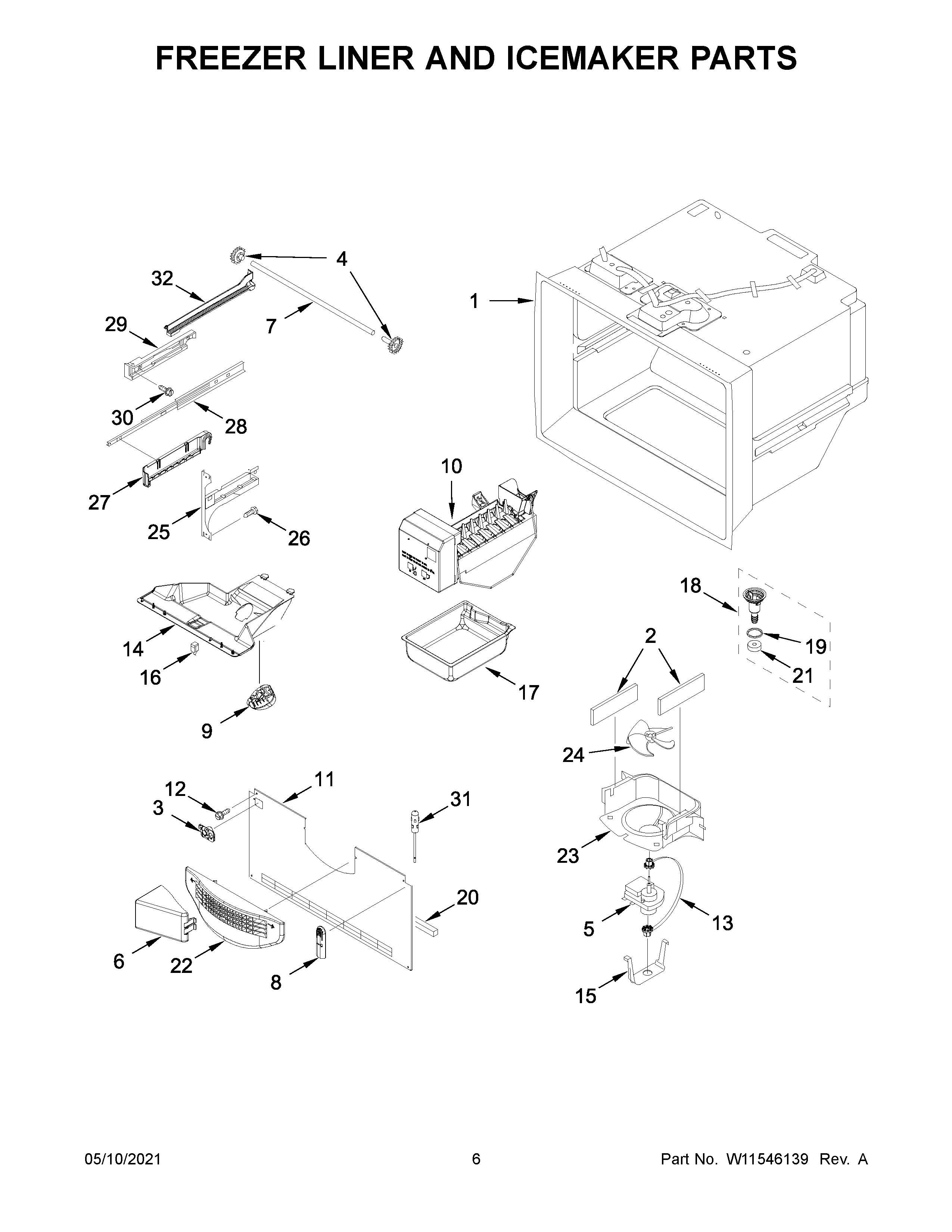 Maytag MFF2258FEZ07 freezer liner and icemaker parts diagram