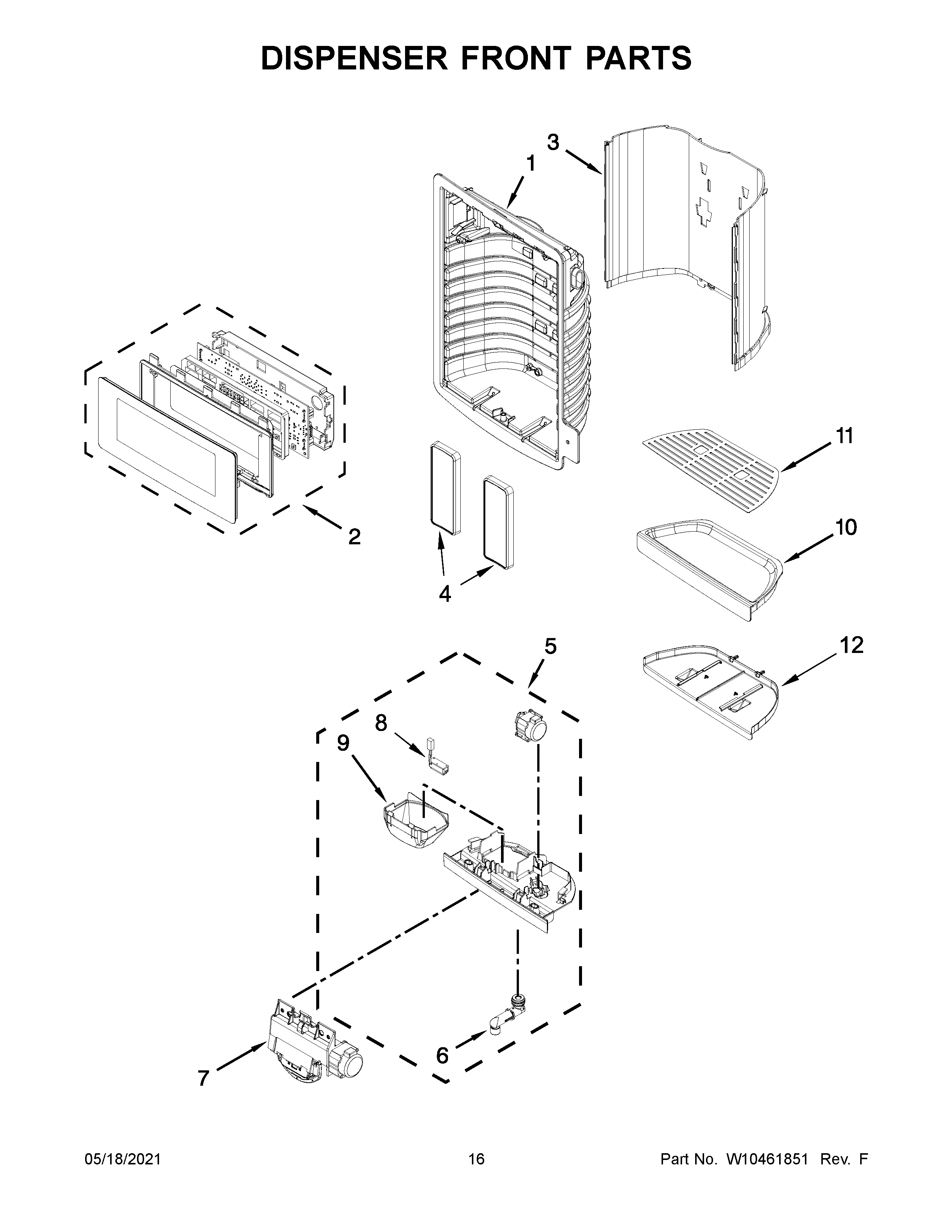 KitchenAid KFIS29BBBL00 dispenser front parts diagram