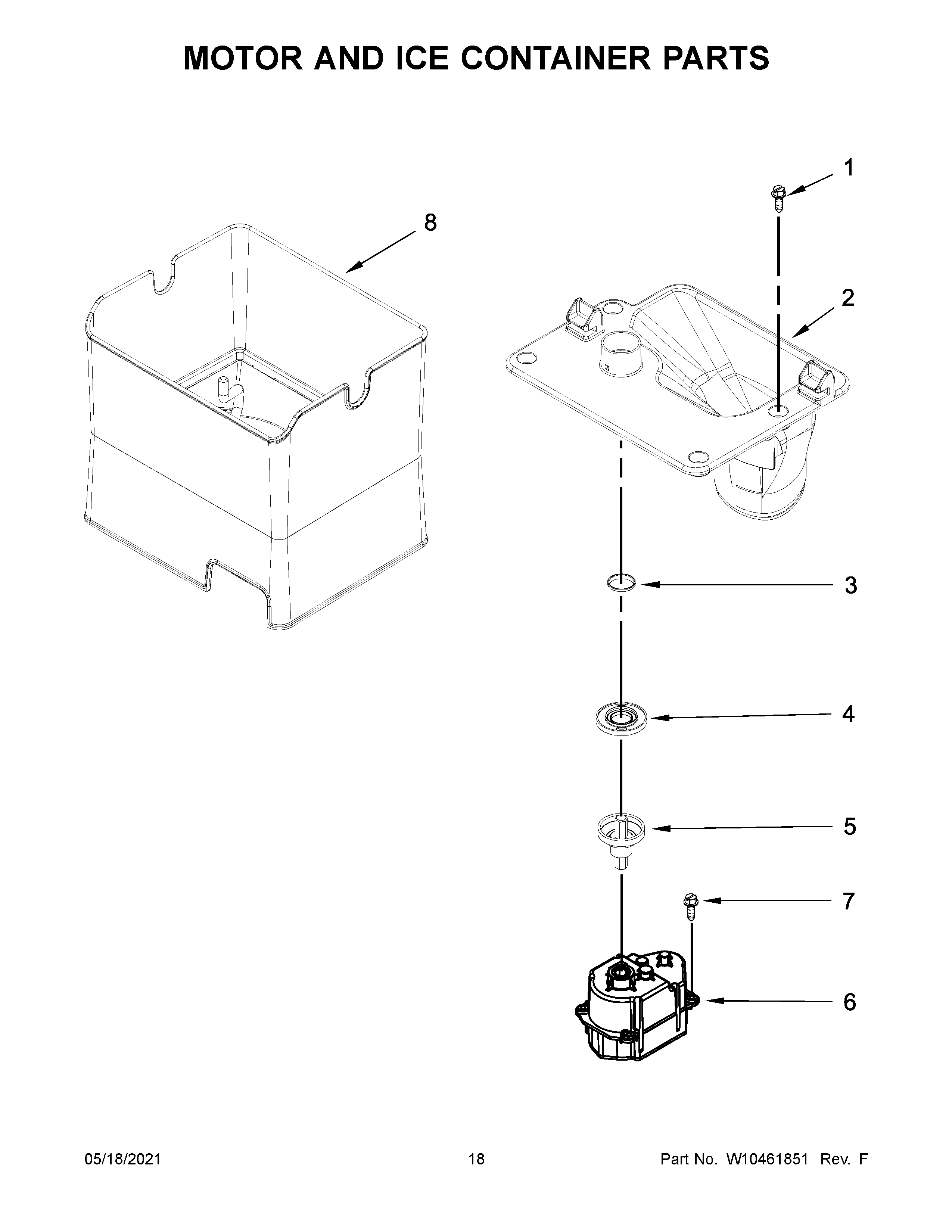 KitchenAid KFIS29BBBL00 motor and ice container parts diagram