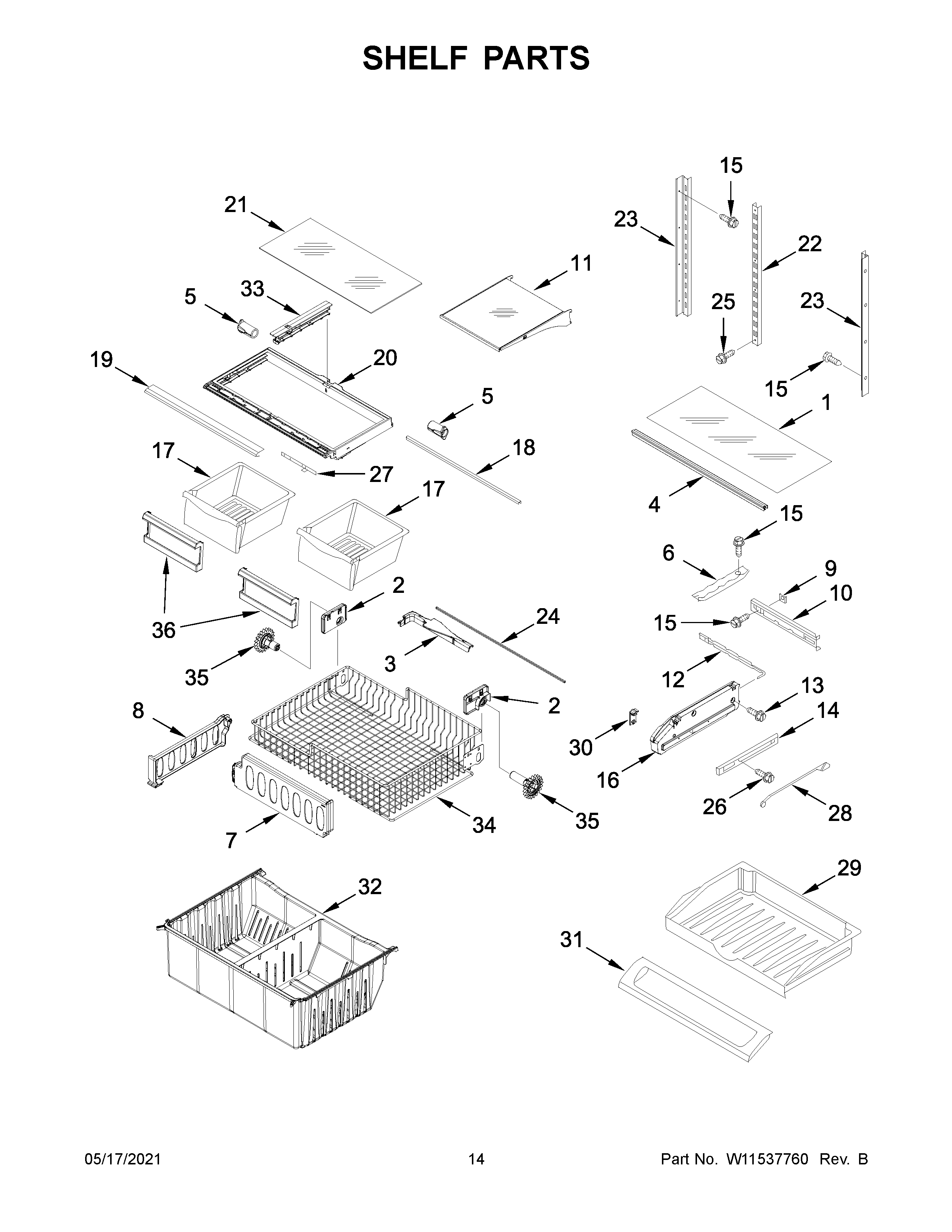 Whirlpool WRF535SMHB04 shelf parts diagram