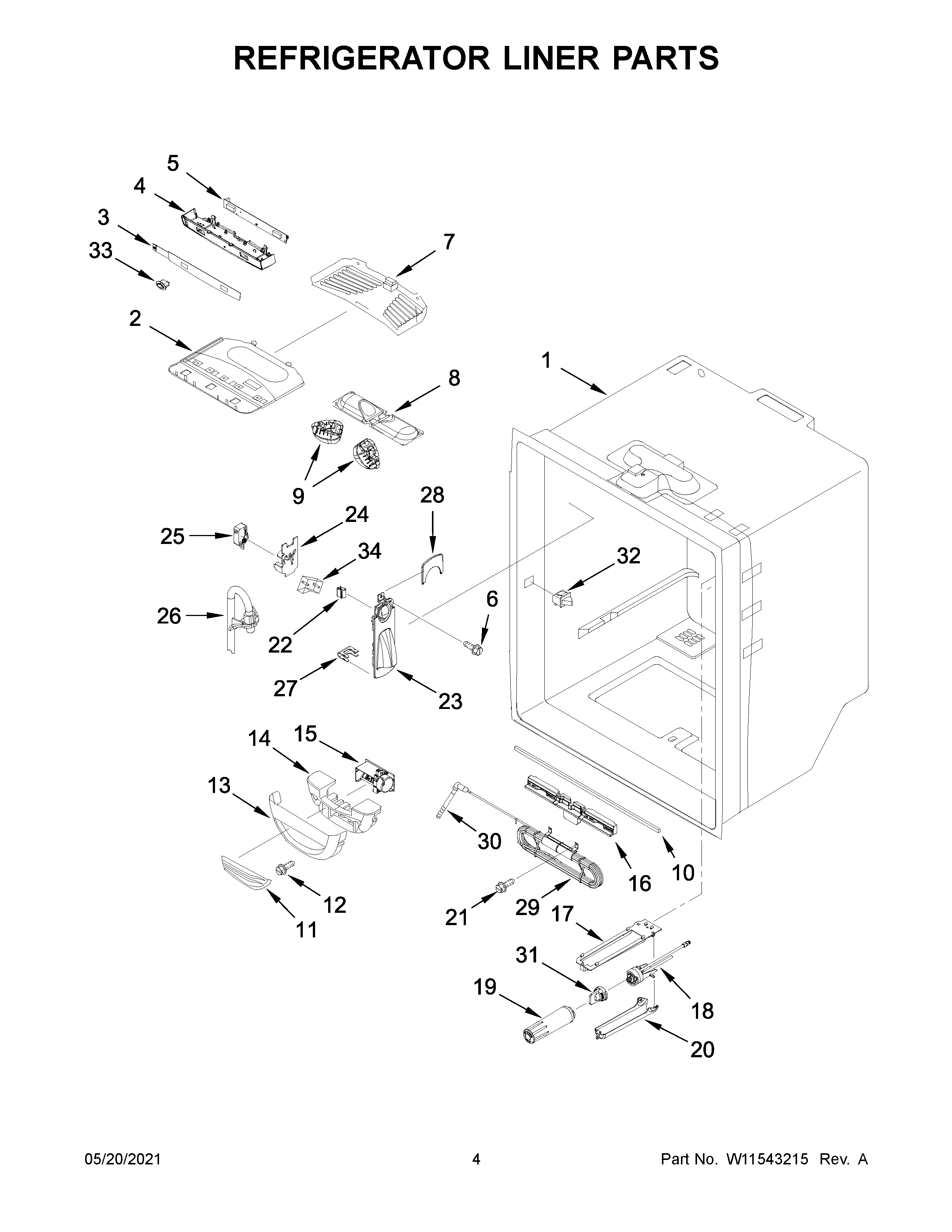 KitchenAid KRFF302ESS05 refrigerator liner parts diagram