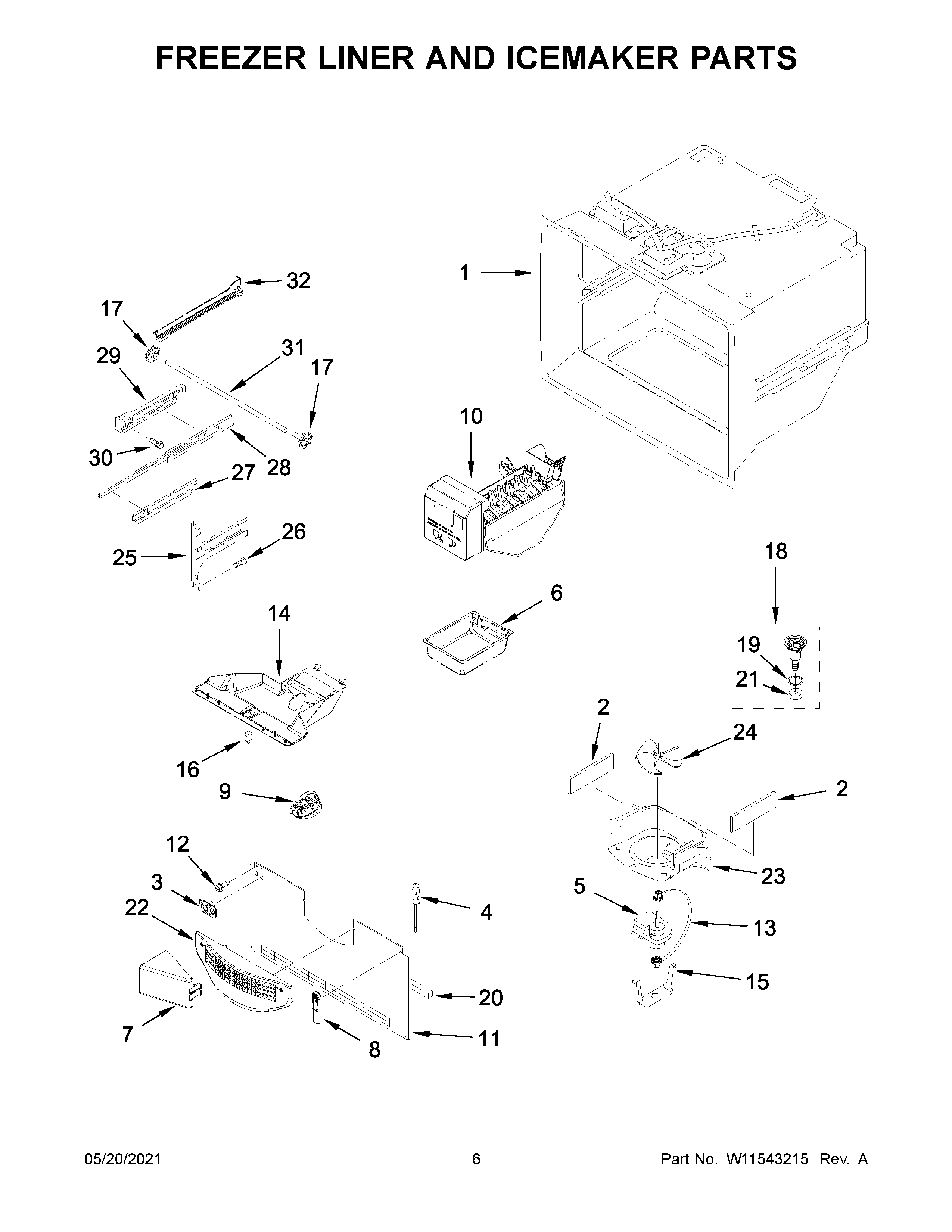 KitchenAid KRFF302ESS05 freezer liner and icemaker parts diagram