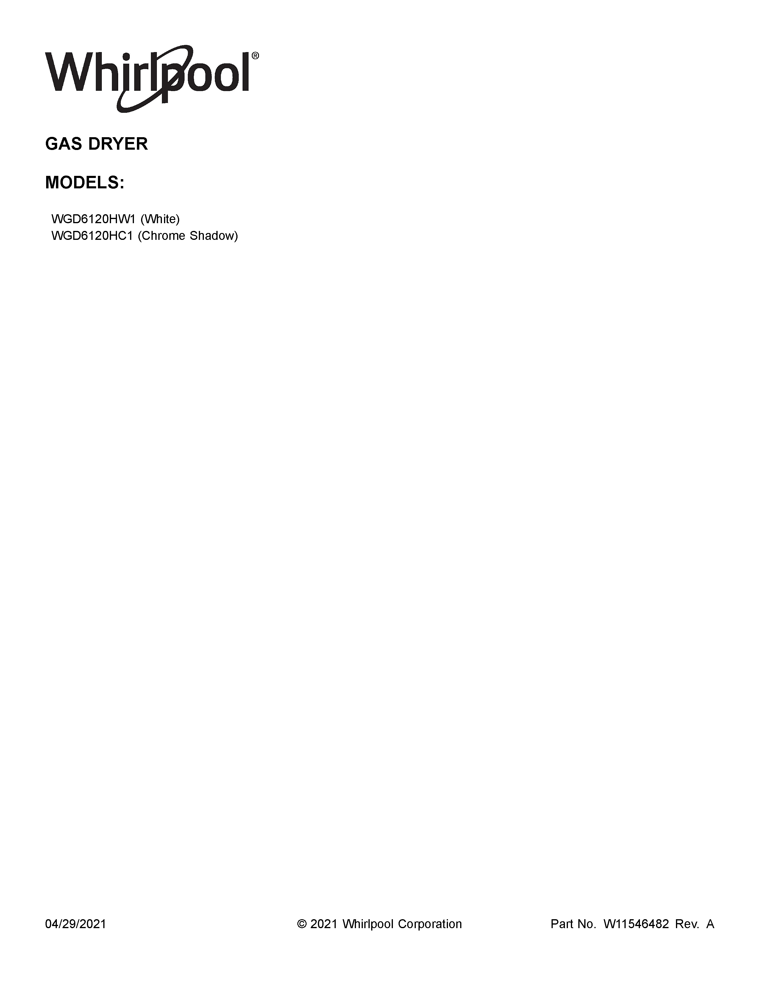 Whirlpool WGD6120HC1 cover sheet diagram