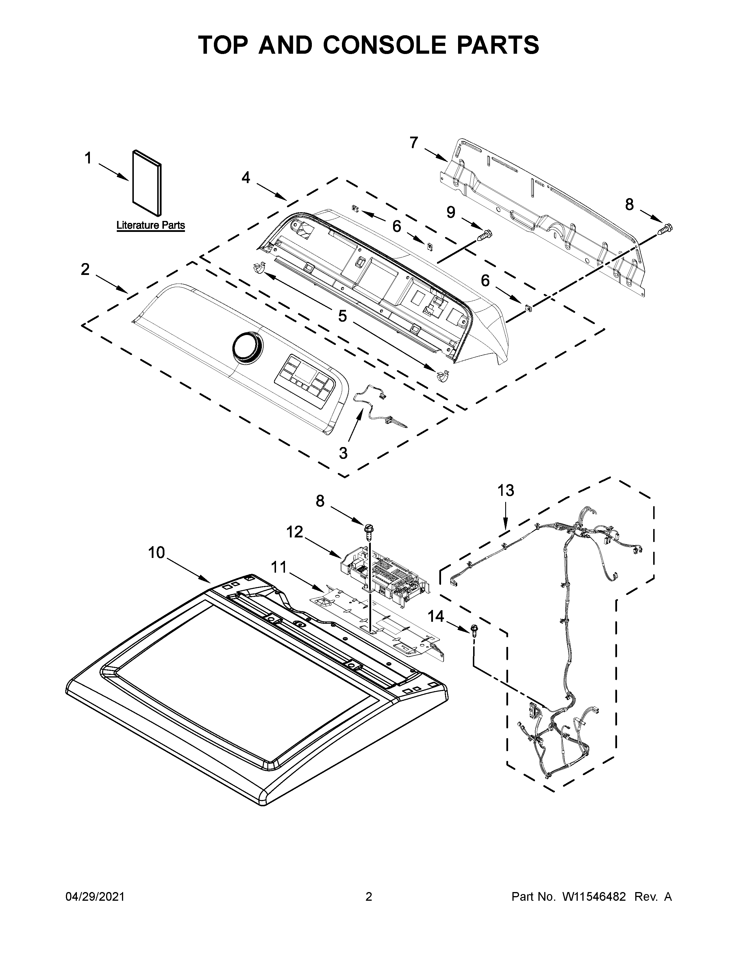 Whirlpool WGD6120HC1 top and console parts diagram