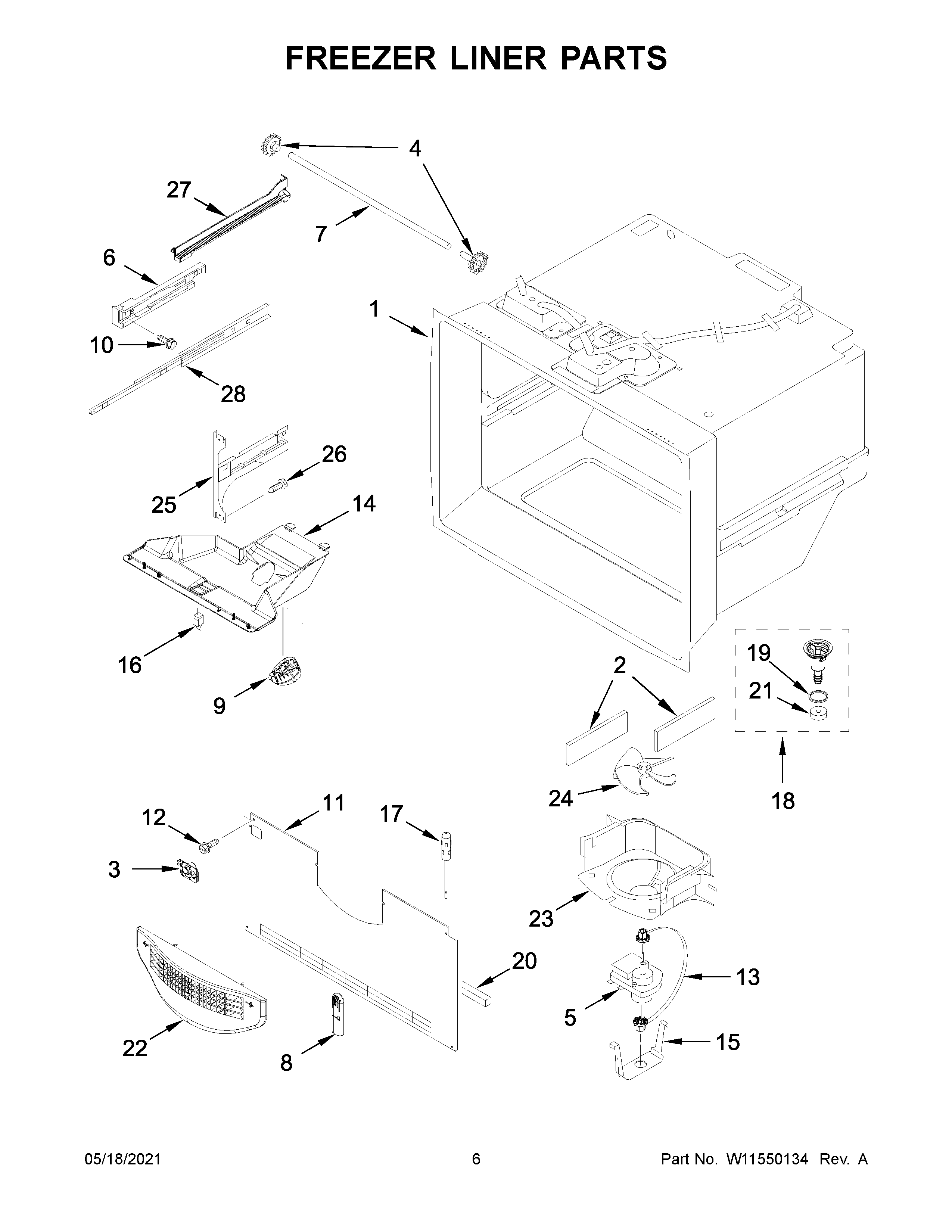 Whirlpool WRF532SNHV04 freezer liner parts diagram