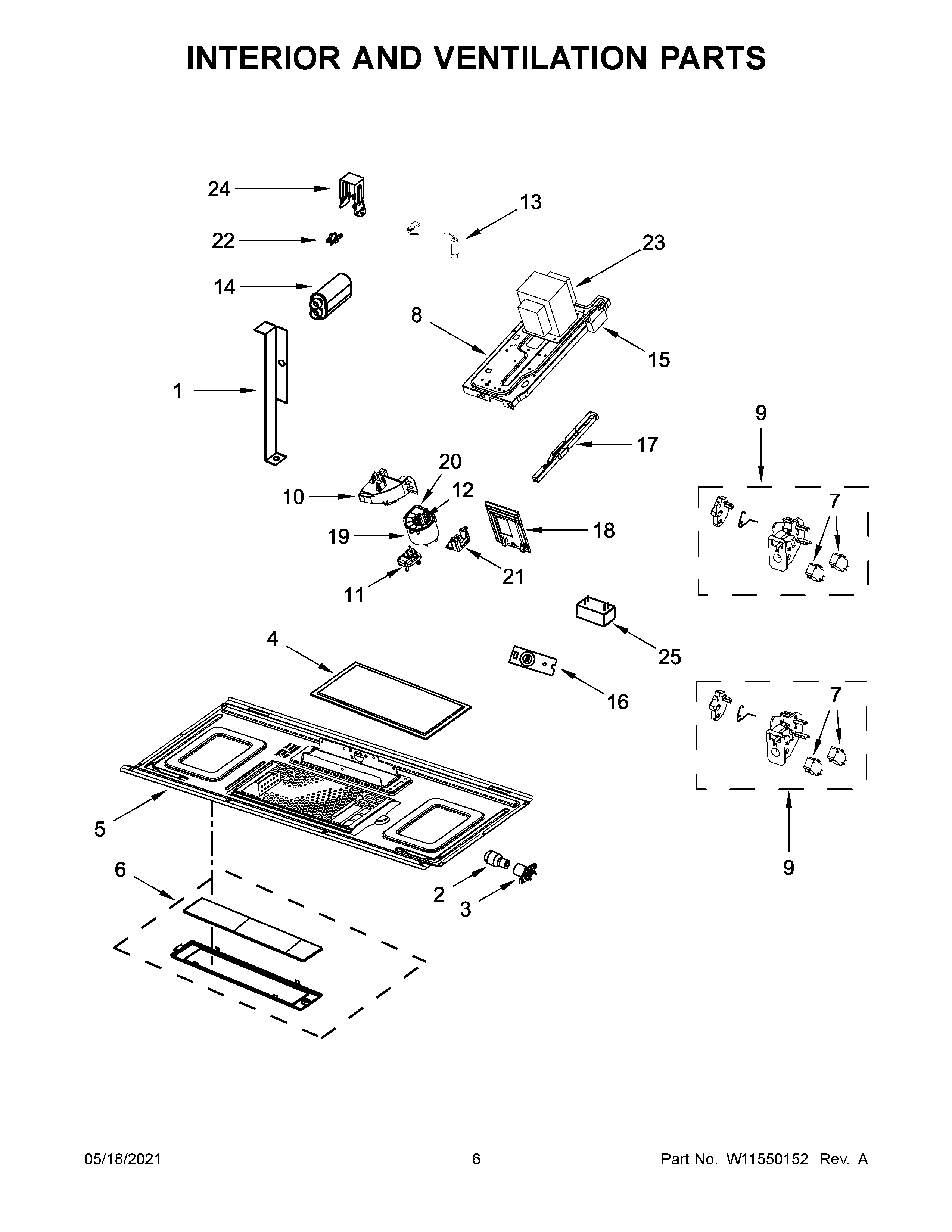 KitchenAid KMHS120KPS01 interior and ventilation parts diagram