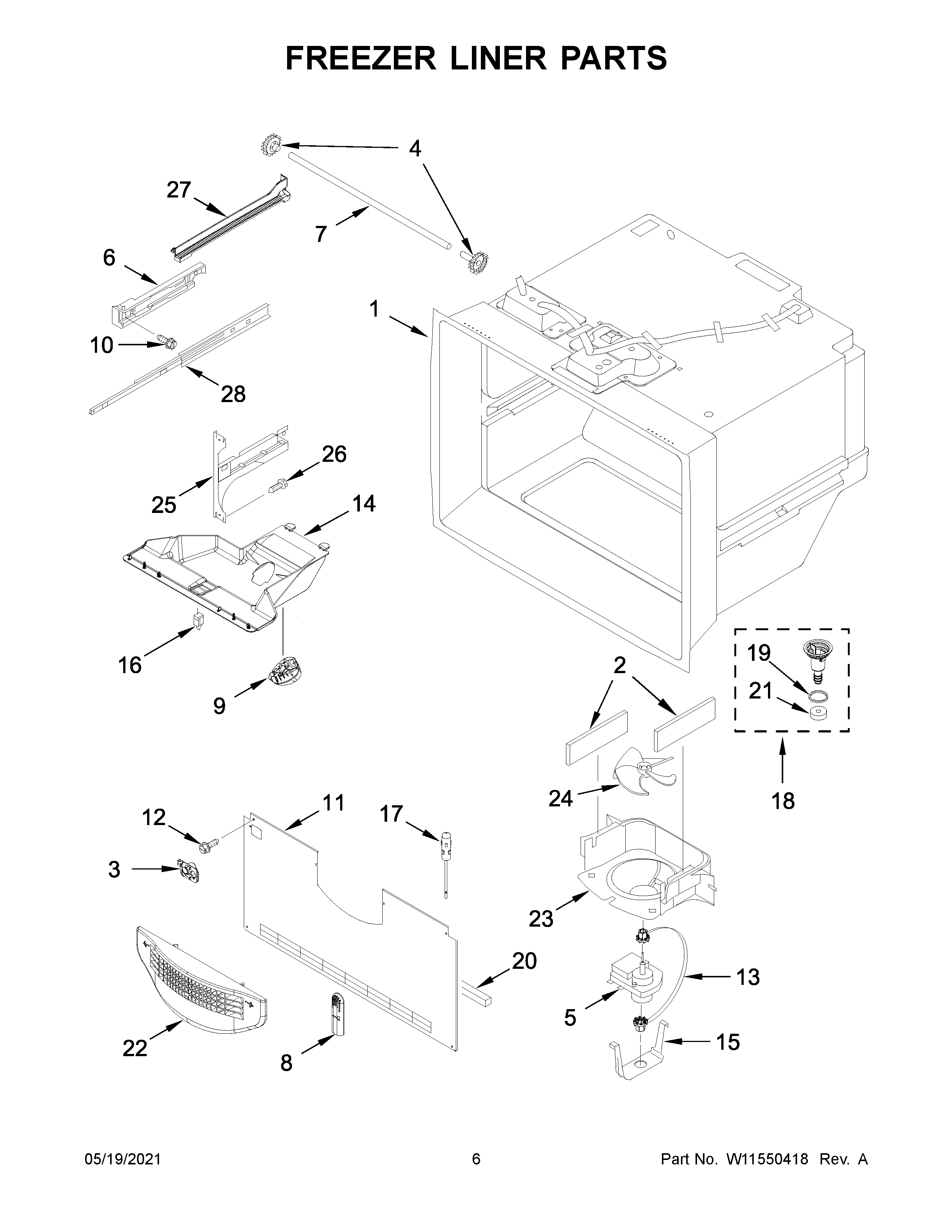 Whirlpool WRF532SNHW04 freezer liner parts diagram