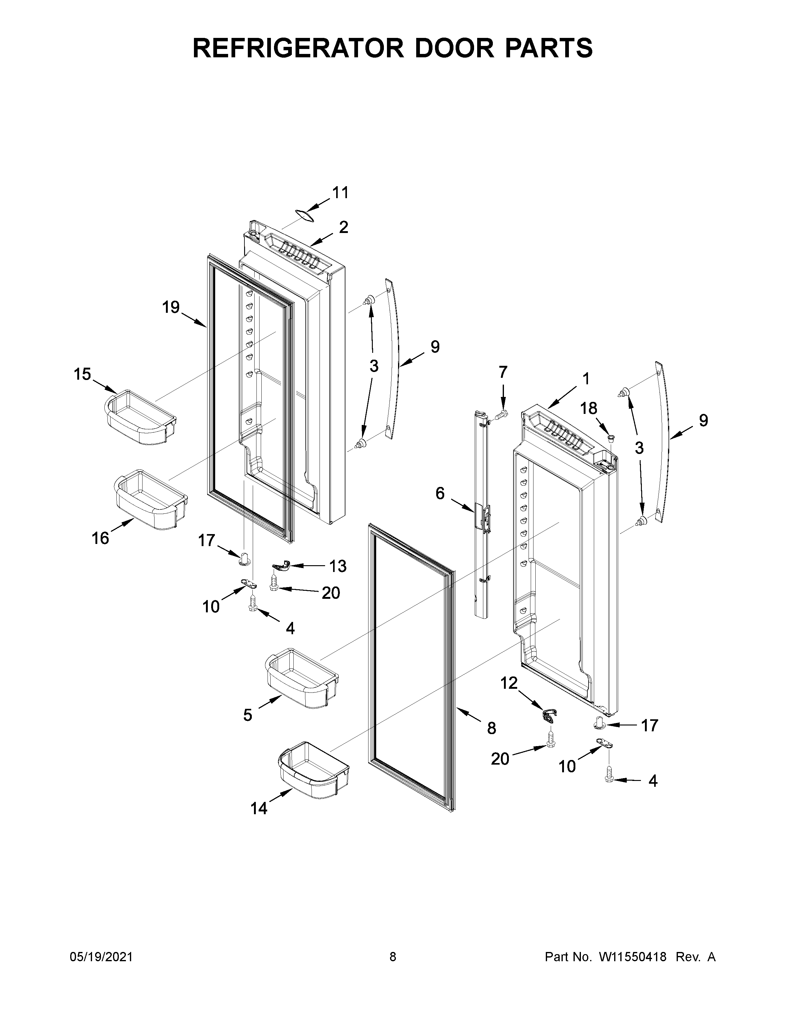 Whirlpool WRF532SNHW04 refrigerator door parts diagram