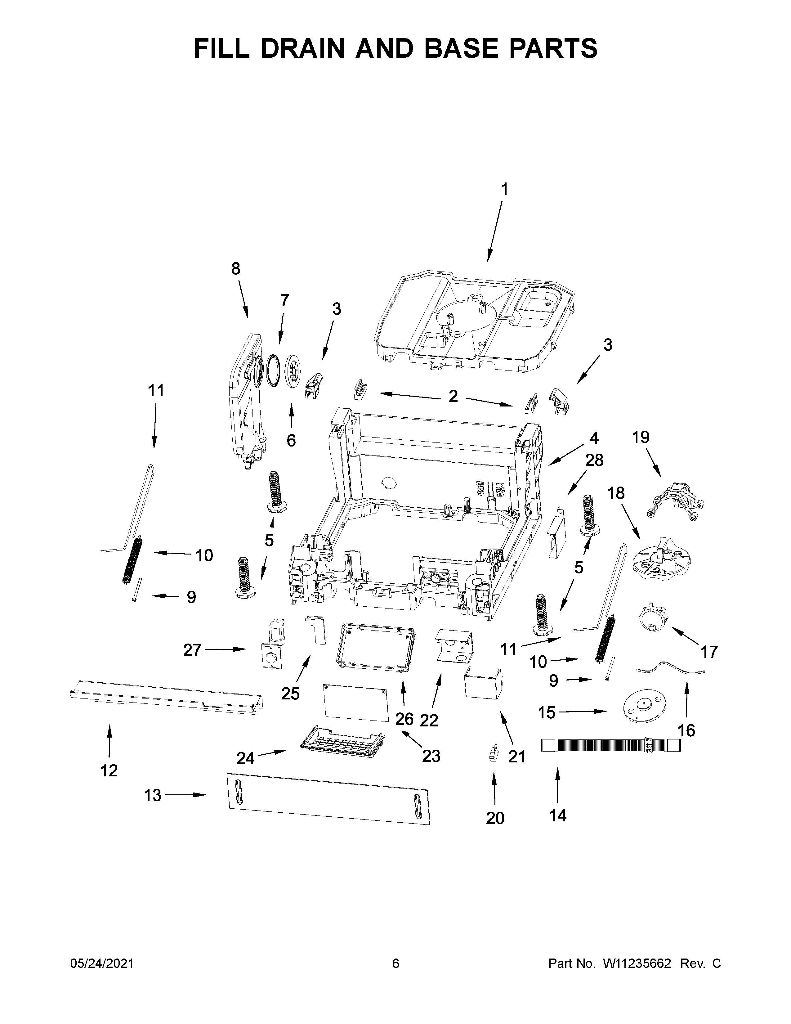 Whirlpool WDF518SAHM0 fill drain and base parts diagram