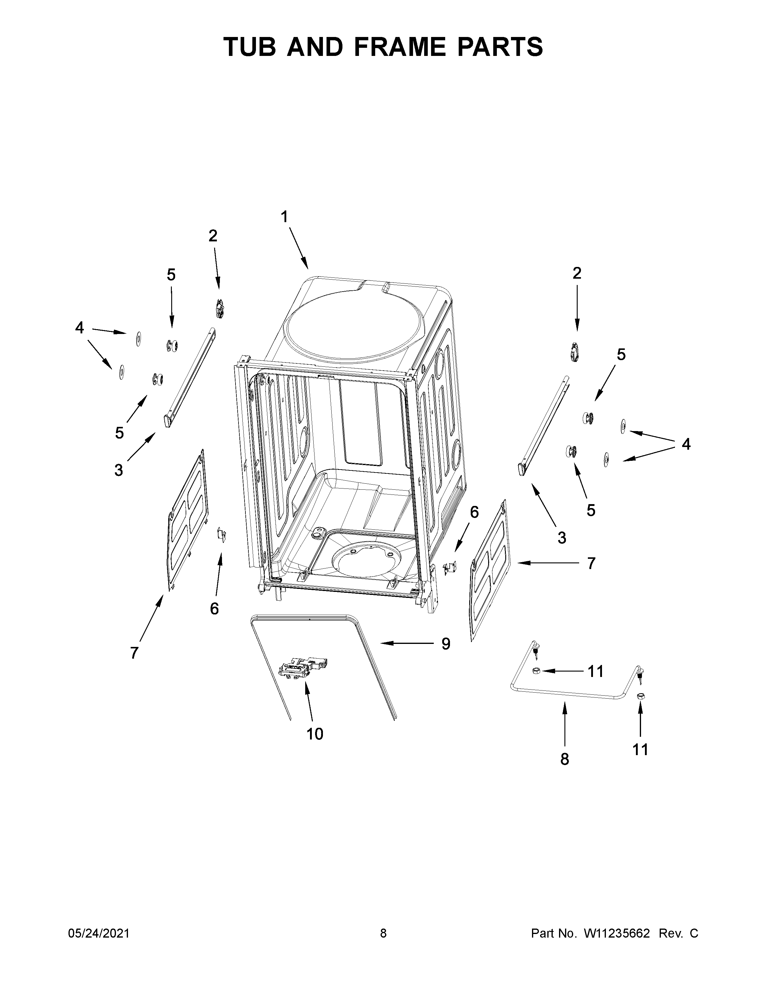 Whirlpool WDF518SAHM0 tub and frame parts diagram