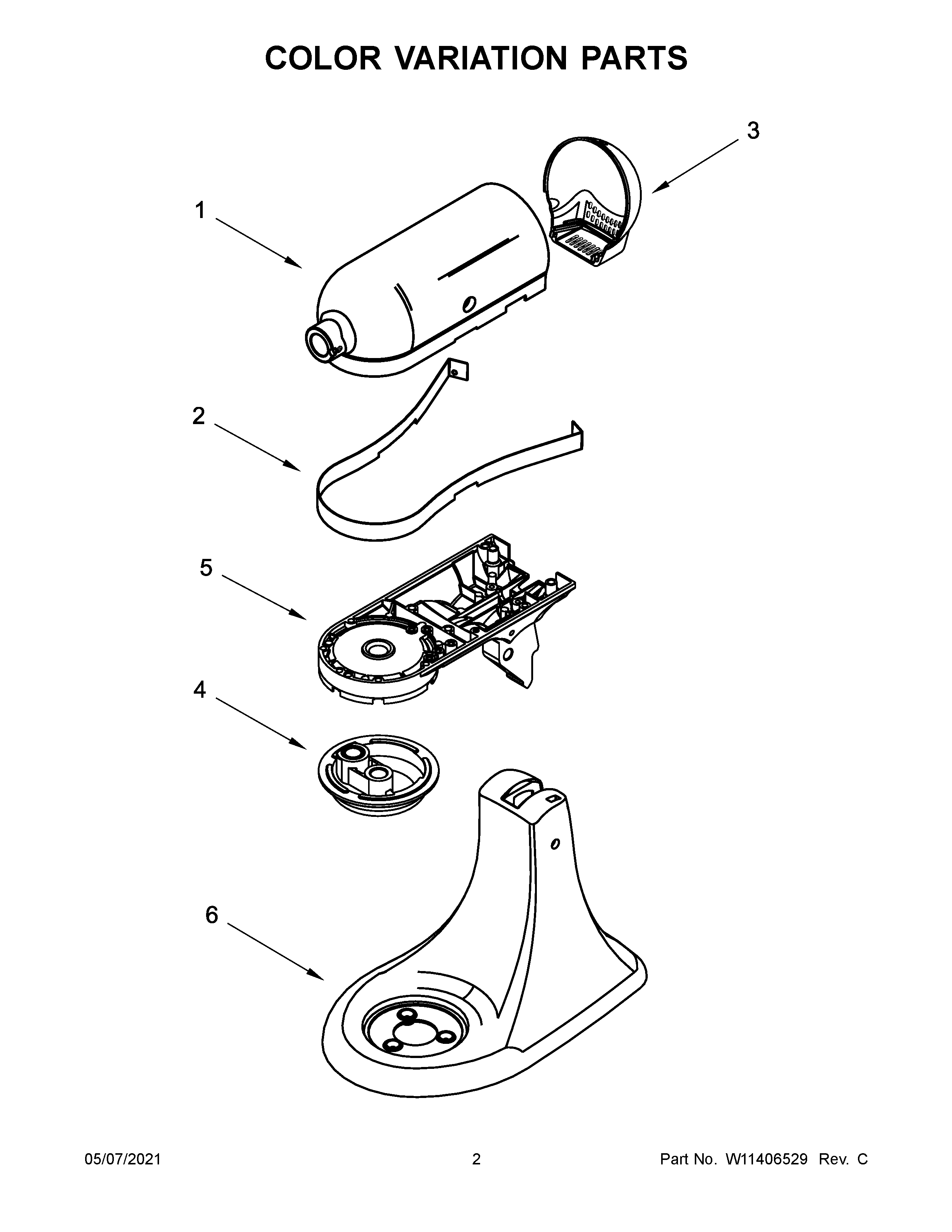 KitchenAid 5KSM185PSENK4 color variation parts diagram