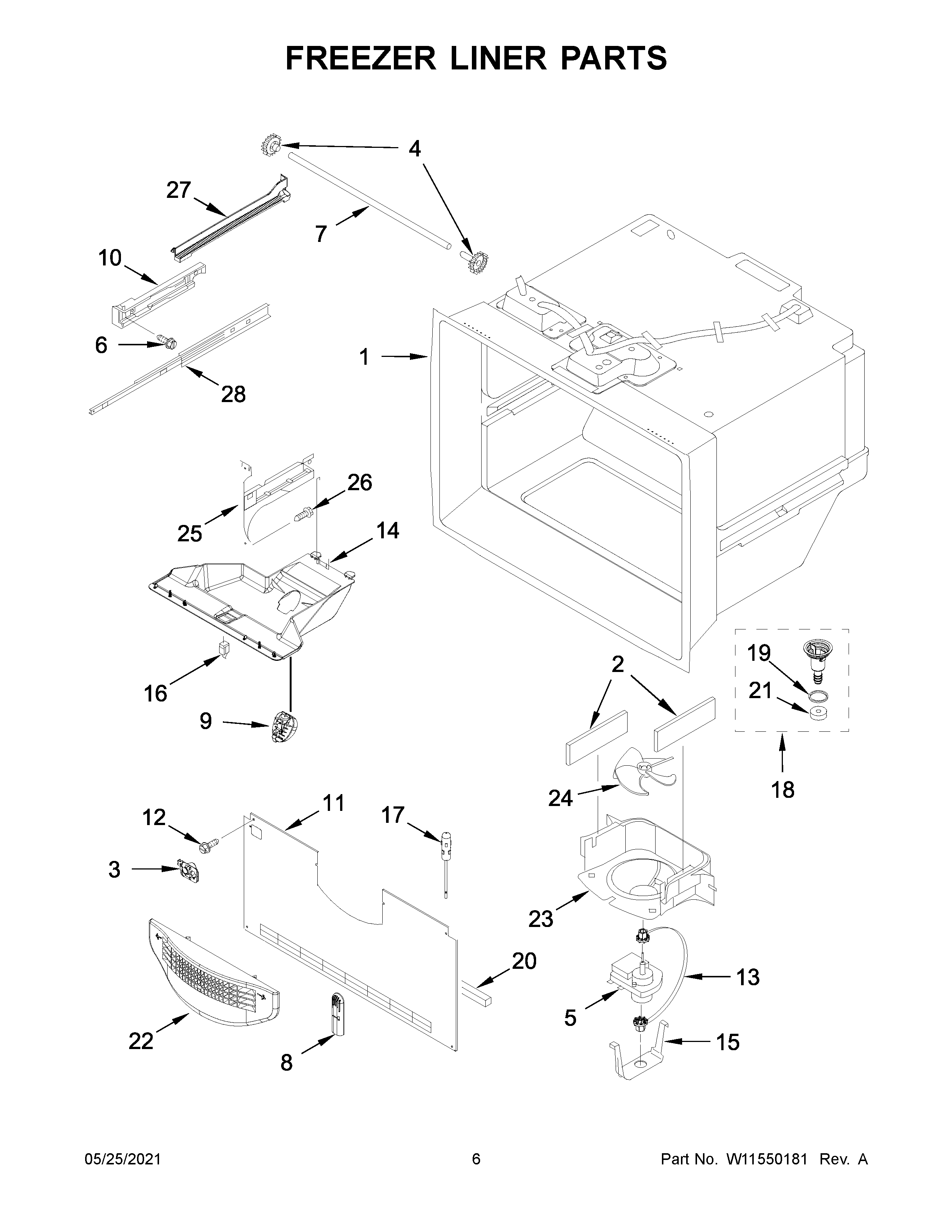 Whirlpool WRF532SNHZ06 freezer liner parts diagram