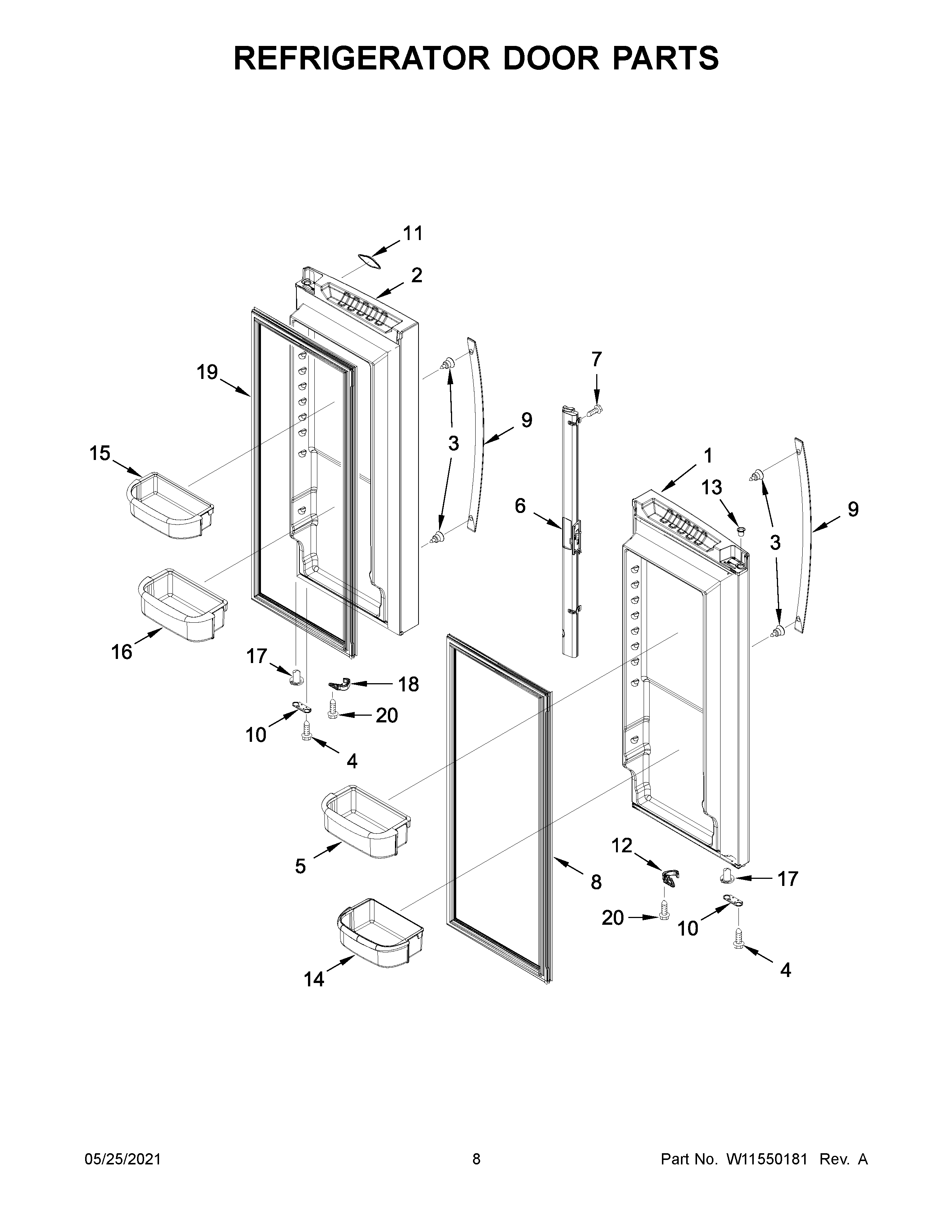 Whirlpool WRF532SNHZ06 refrigerator door parts diagram