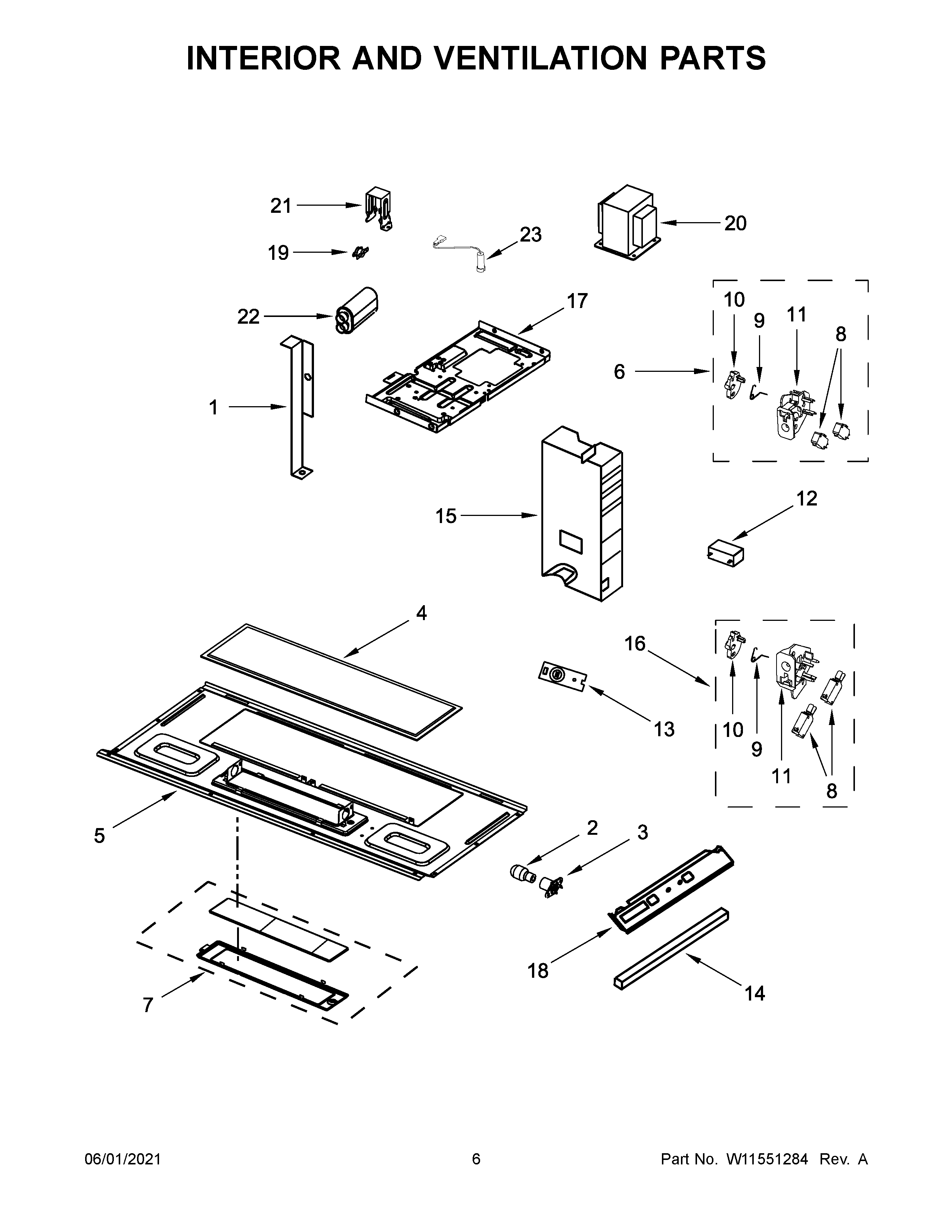 Amana AMV2307PFS5 interior and ventilation parts diagram