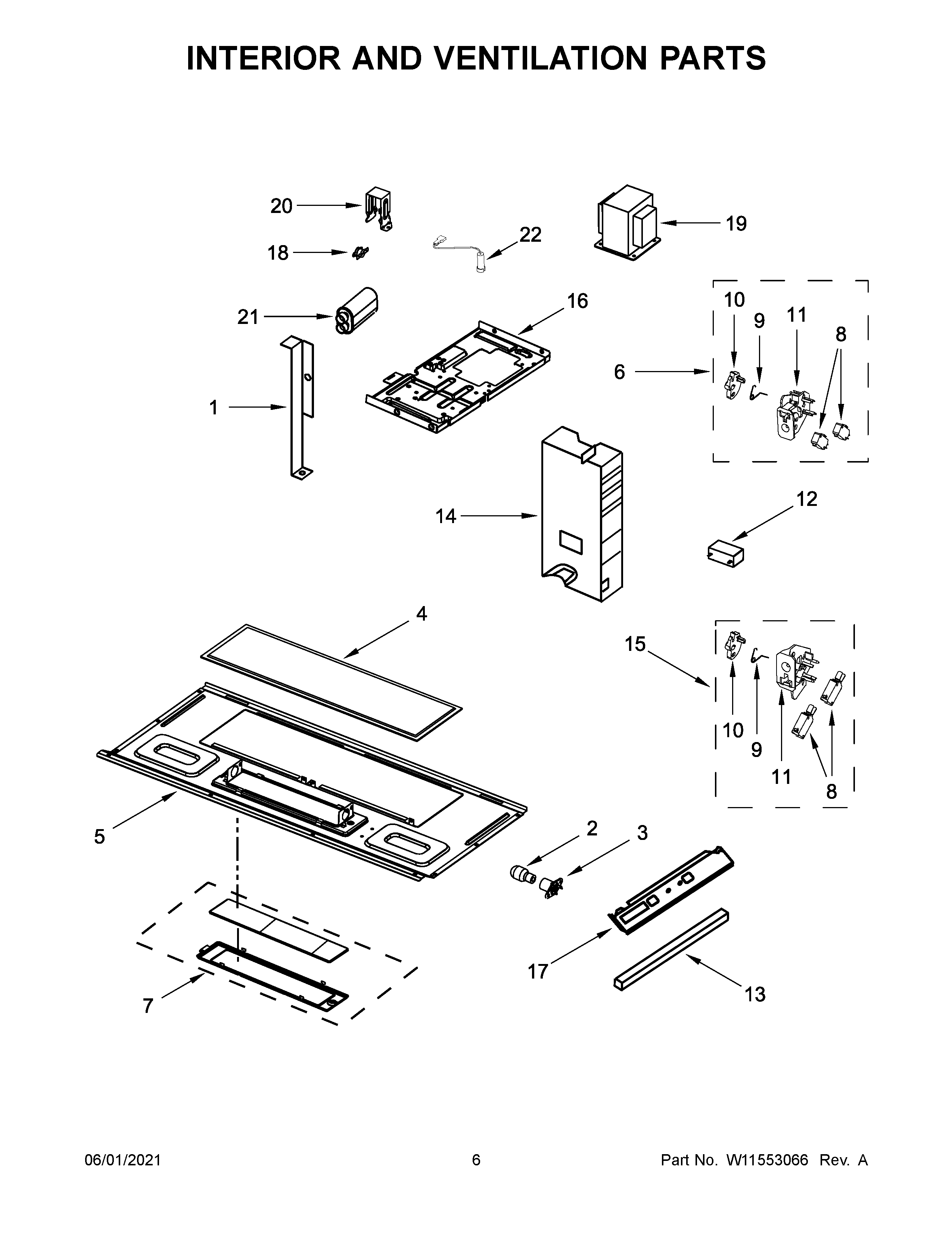 Amana AMV2307PFW6 interior and ventilation parts diagram