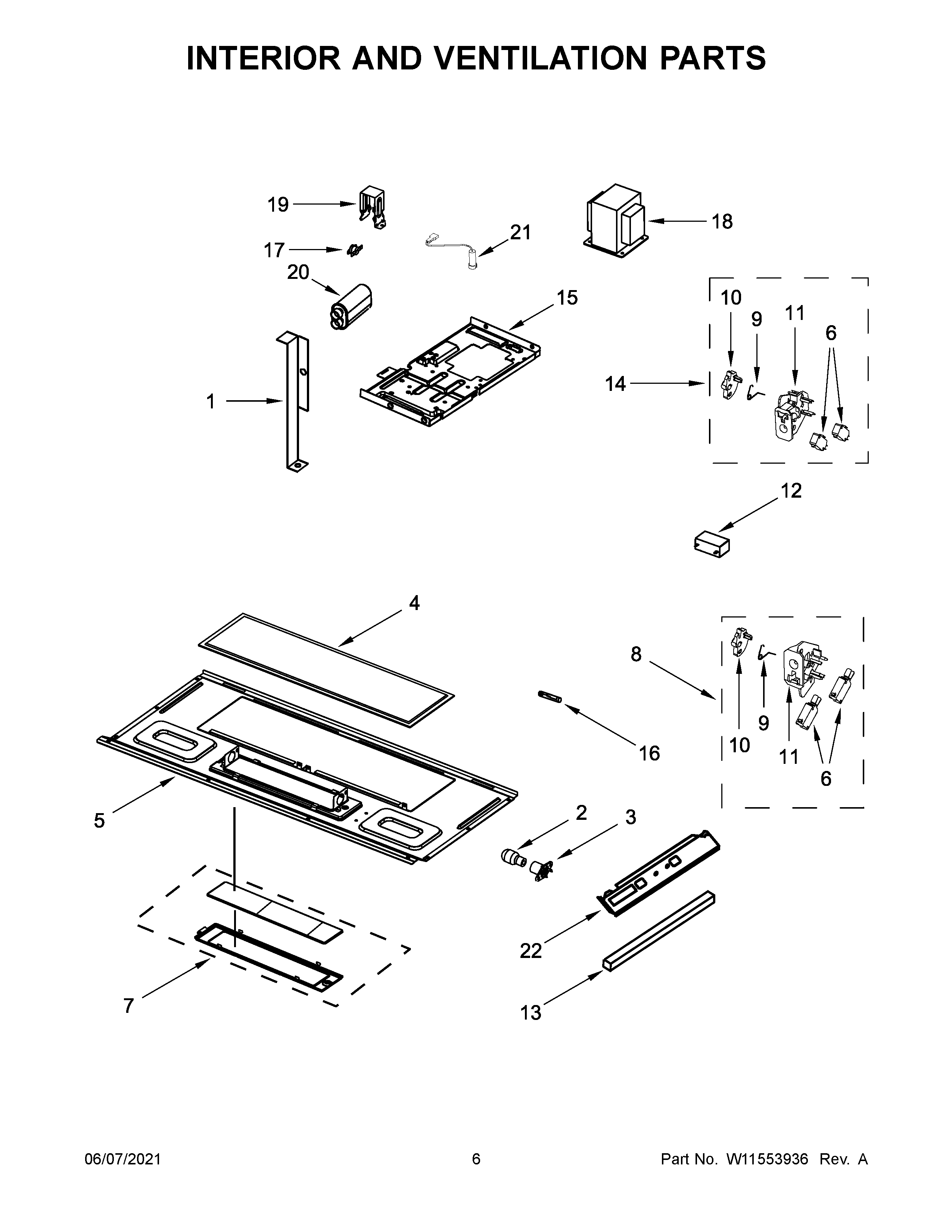 Whirlpool WMH31017HS8 interior and ventilation parts diagram