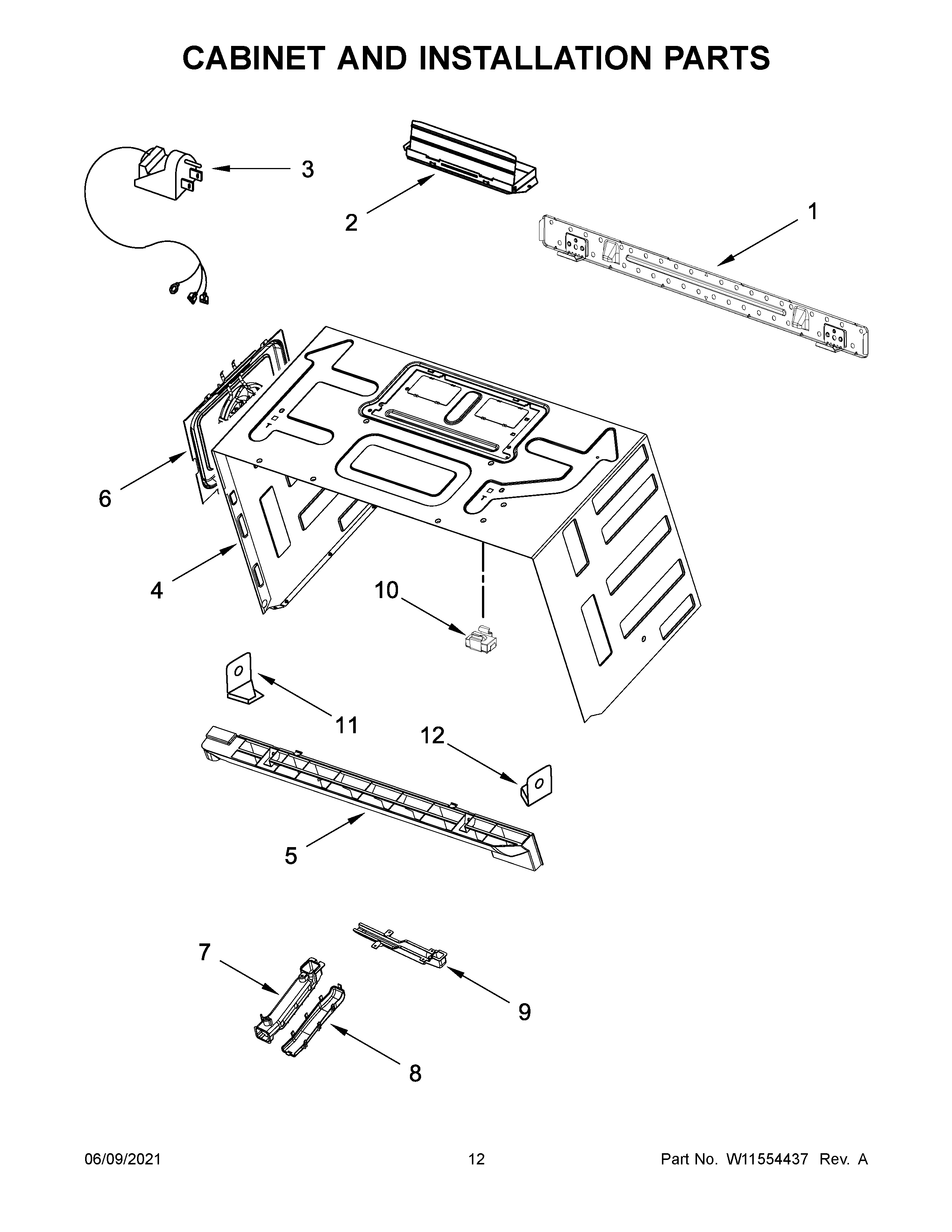 KitchenAid KMHC319ESS06 cabinet and installation parts diagram