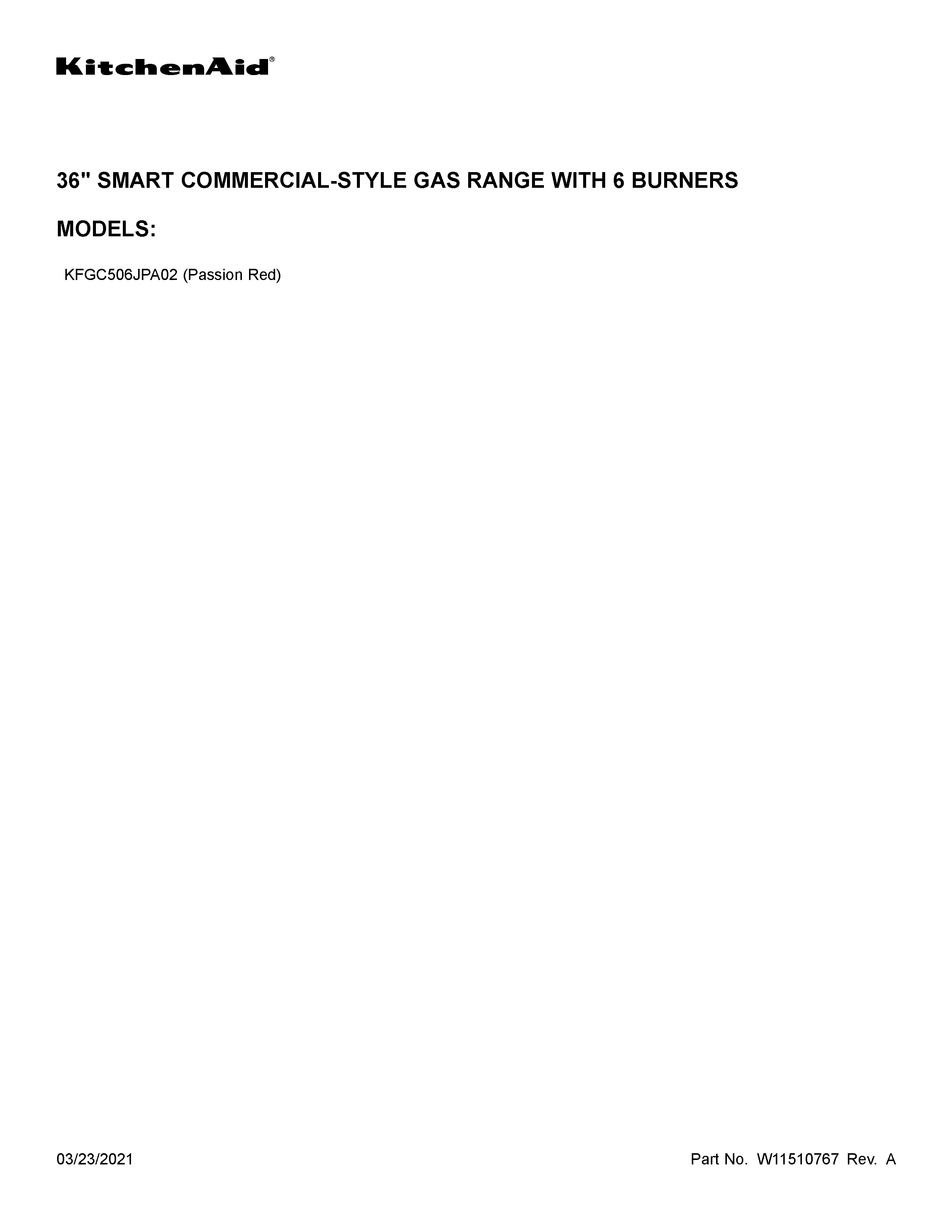 KitchenAid KFGC506JPA02 cover sheet diagram