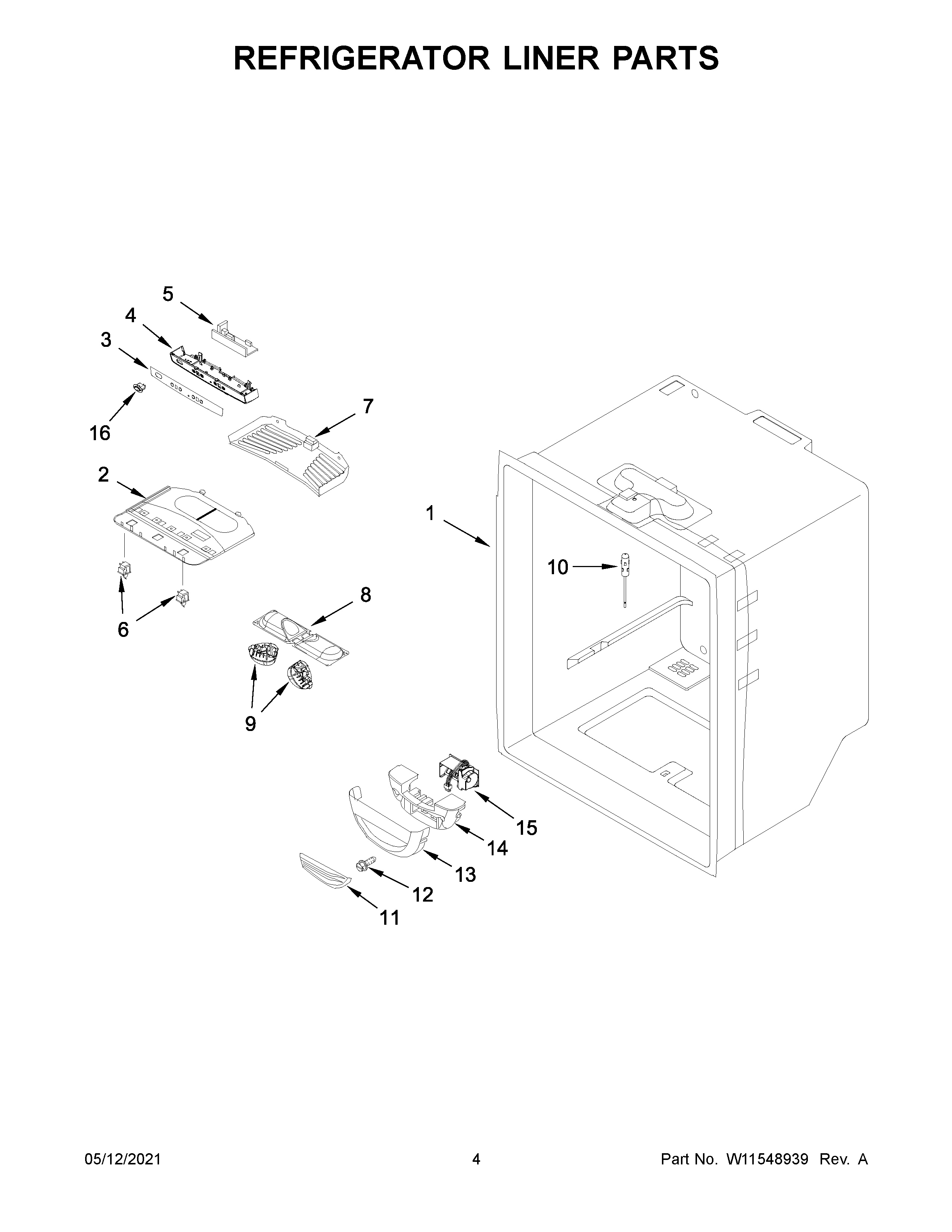 Whirlpool WRF535SMHZ07 refrigerator liner parts diagram