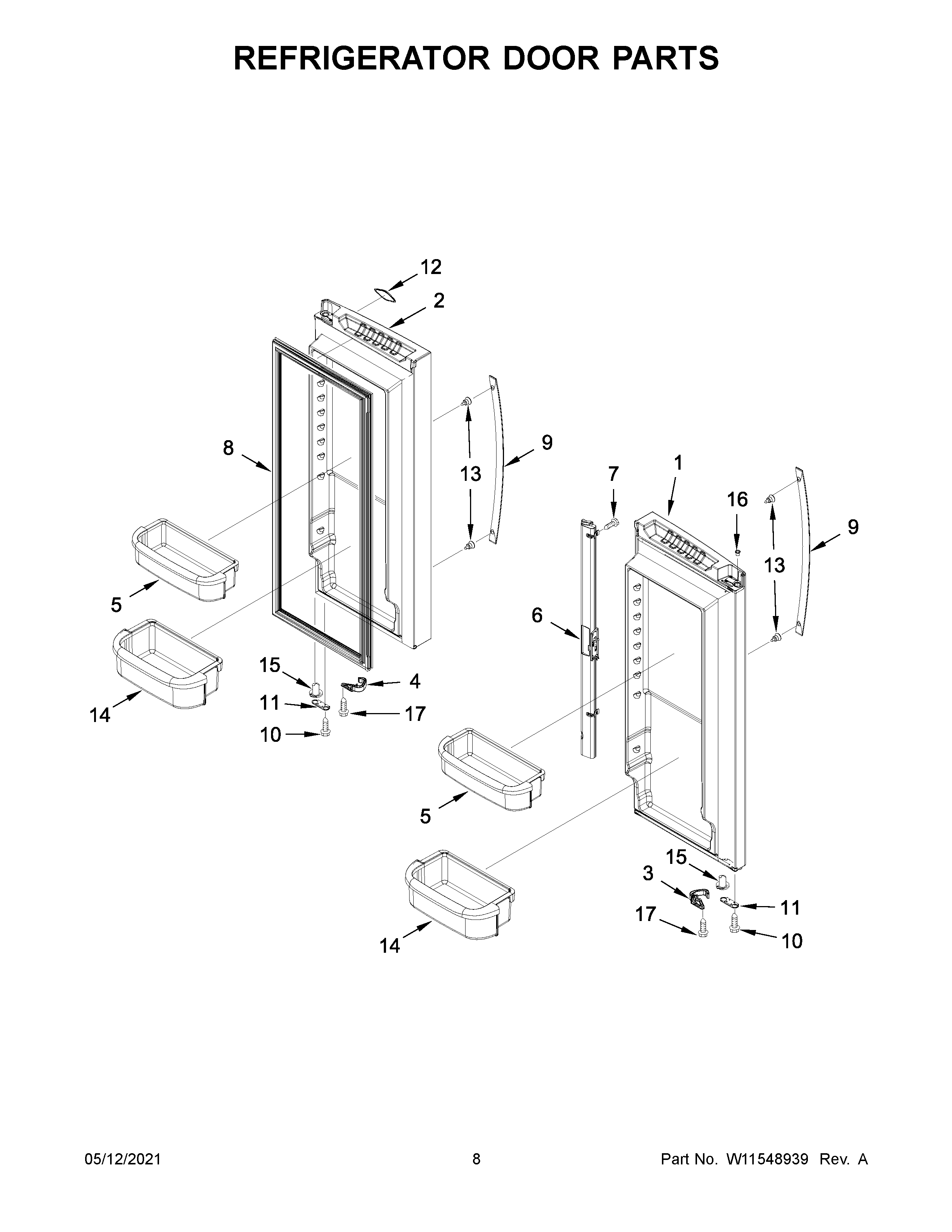 Whirlpool WRF535SMHZ07 refrigerator door parts diagram