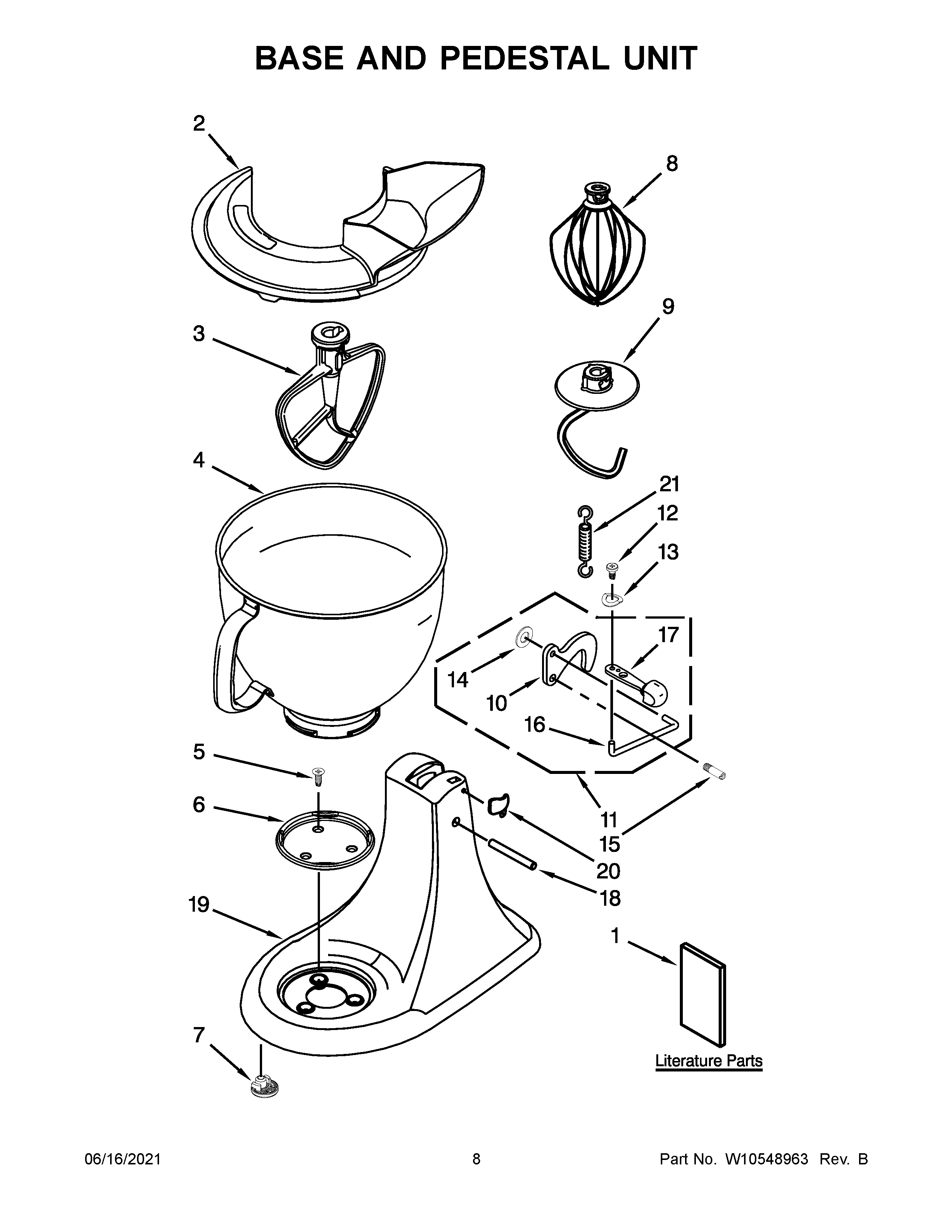 KitchenAid 5KSM150PSZER0 base and pedestal unit diagram
