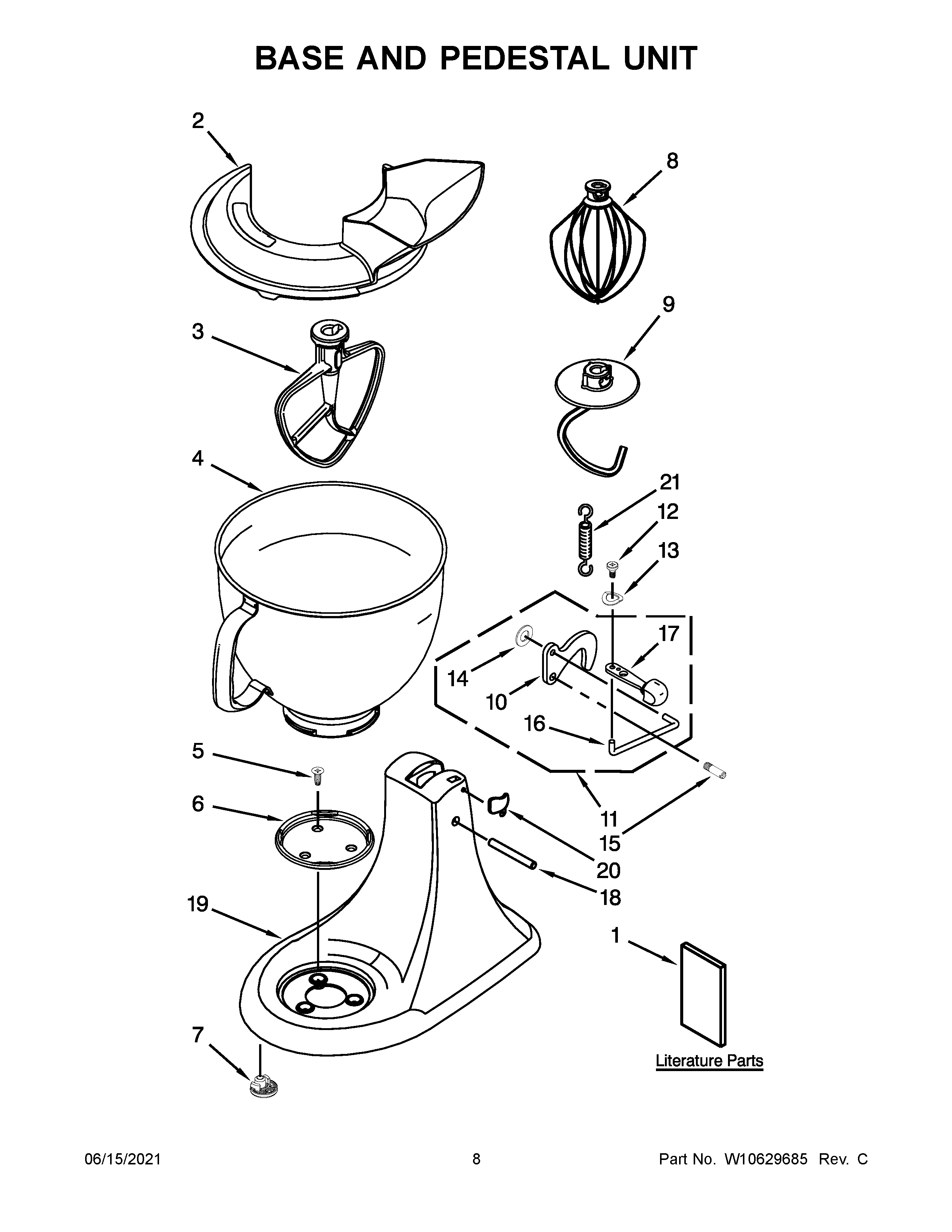 KitchenAid 5KSM150PSDOB0 base and pedestal unit diagram
