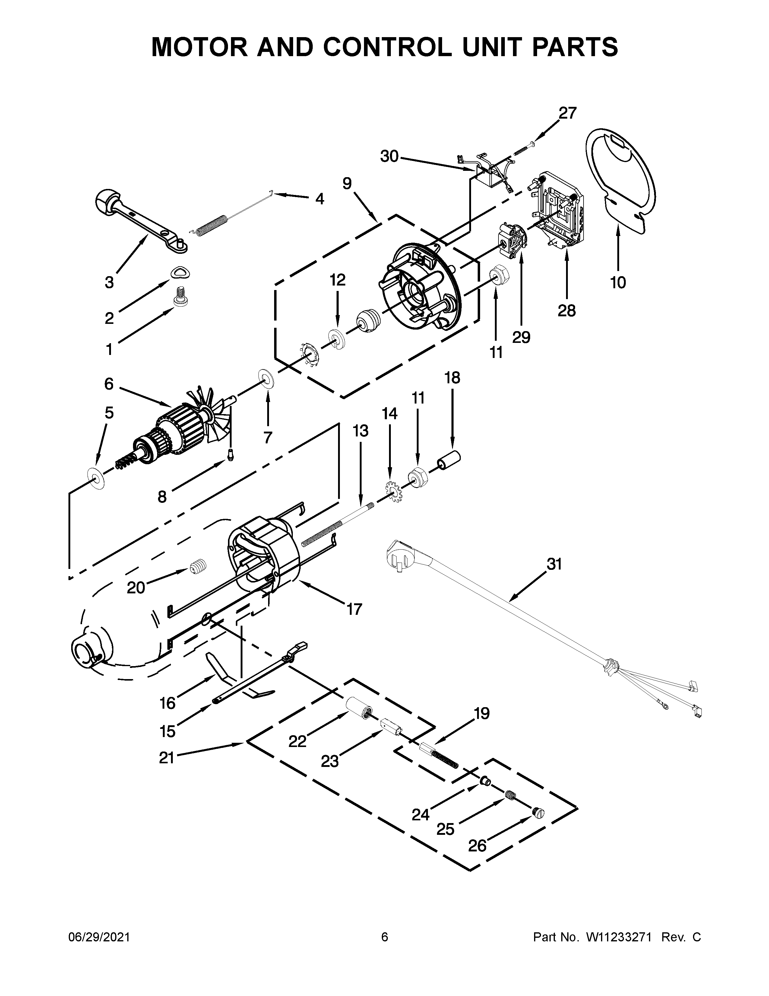 KitchenAid 5KSM165PSCPH0 motor and control unit parts diagram