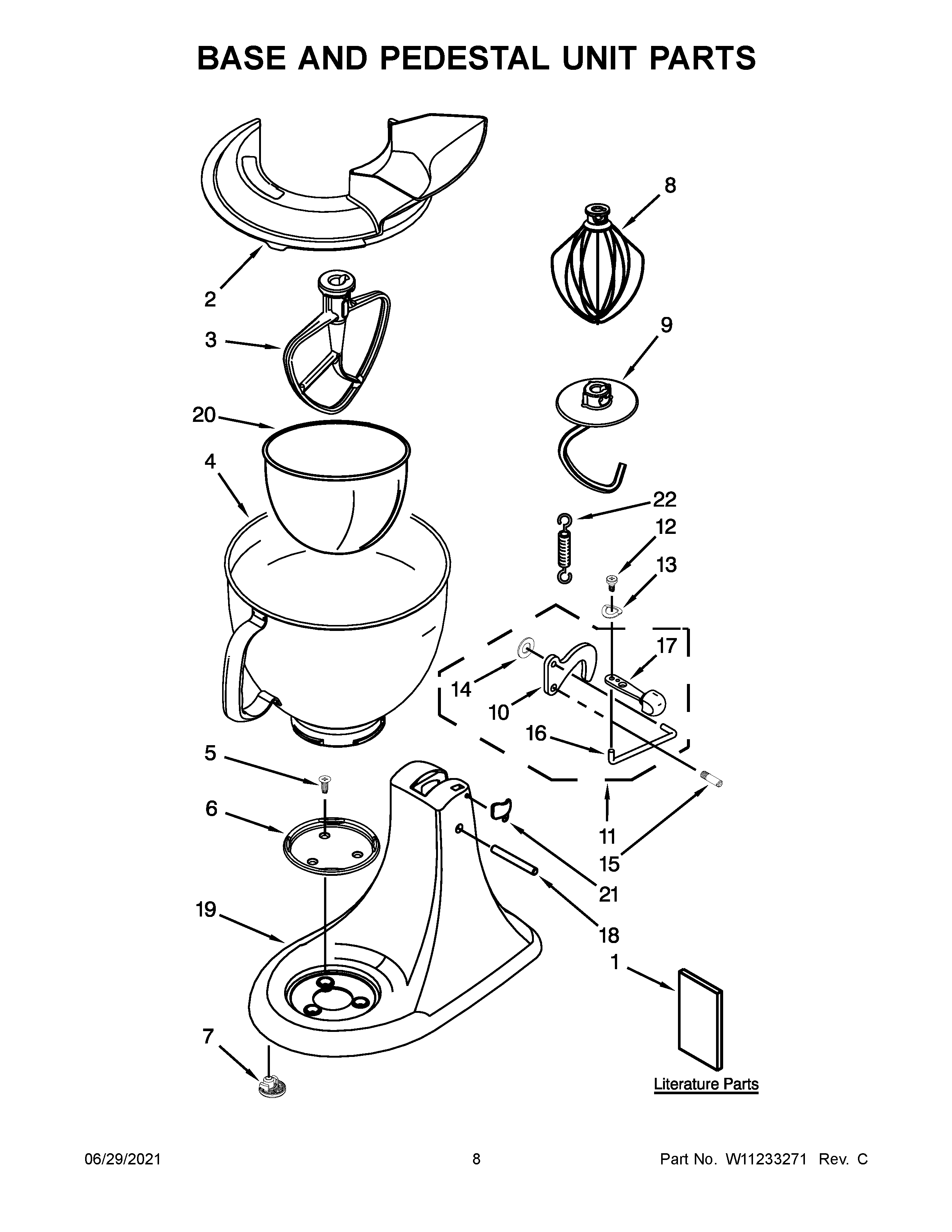 KitchenAid 5KSM165PSCPH0 base and pedestal unit diagram
