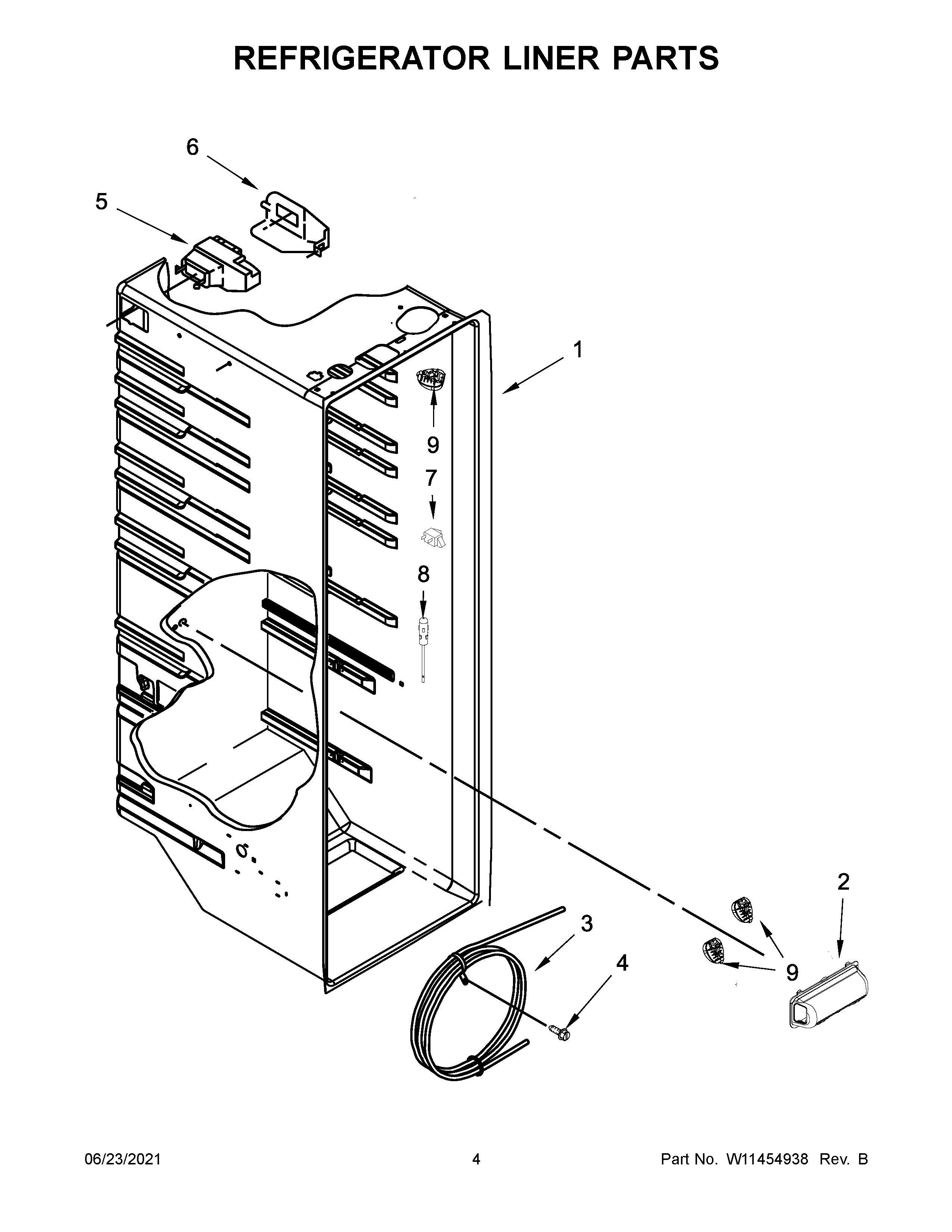 Maytag MSS25C4MGB03 refrigerator liner parts diagram