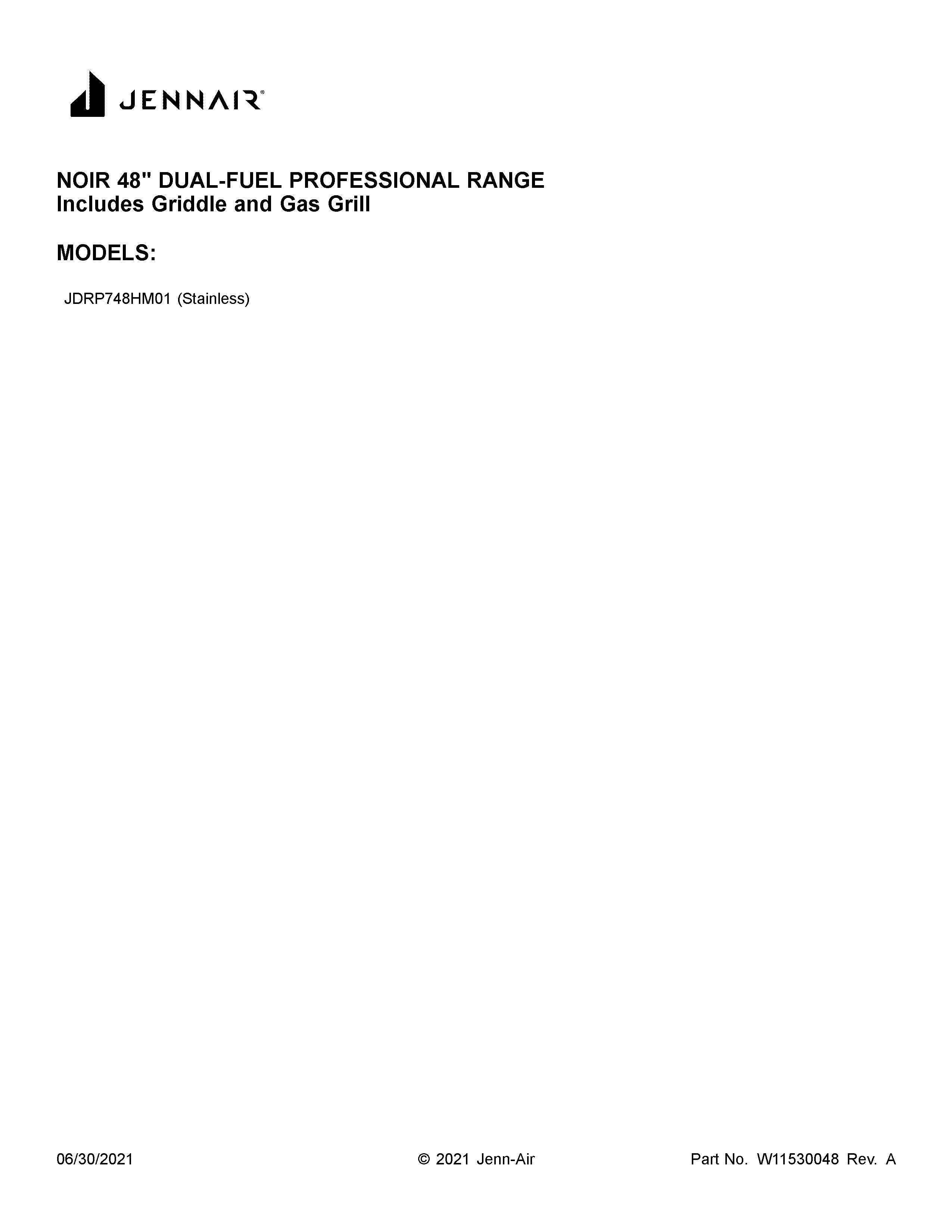 Jenn-Air JDRP748HM01 cover sheet diagram