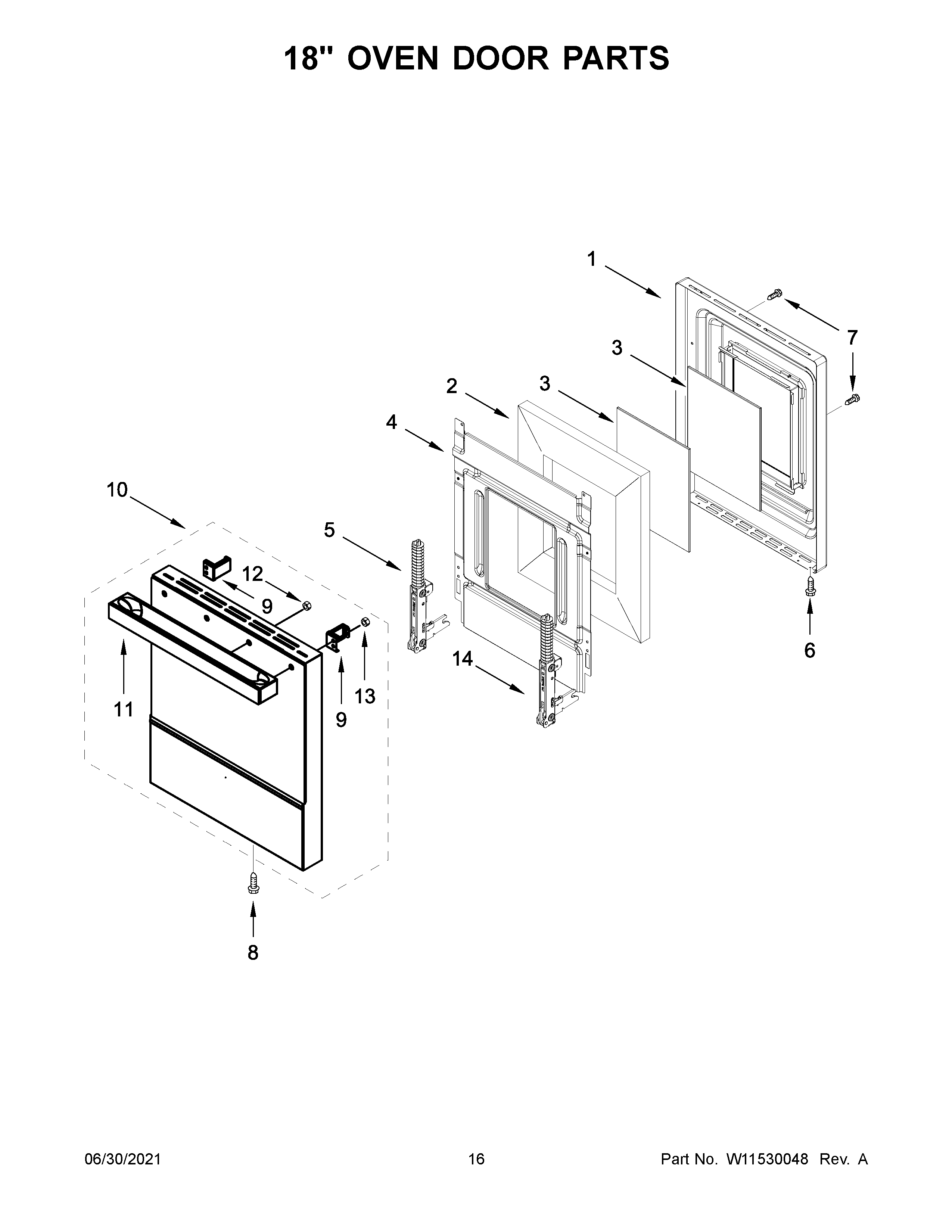 Jenn-Air JDRP748HM01 18" oven door parts diagram