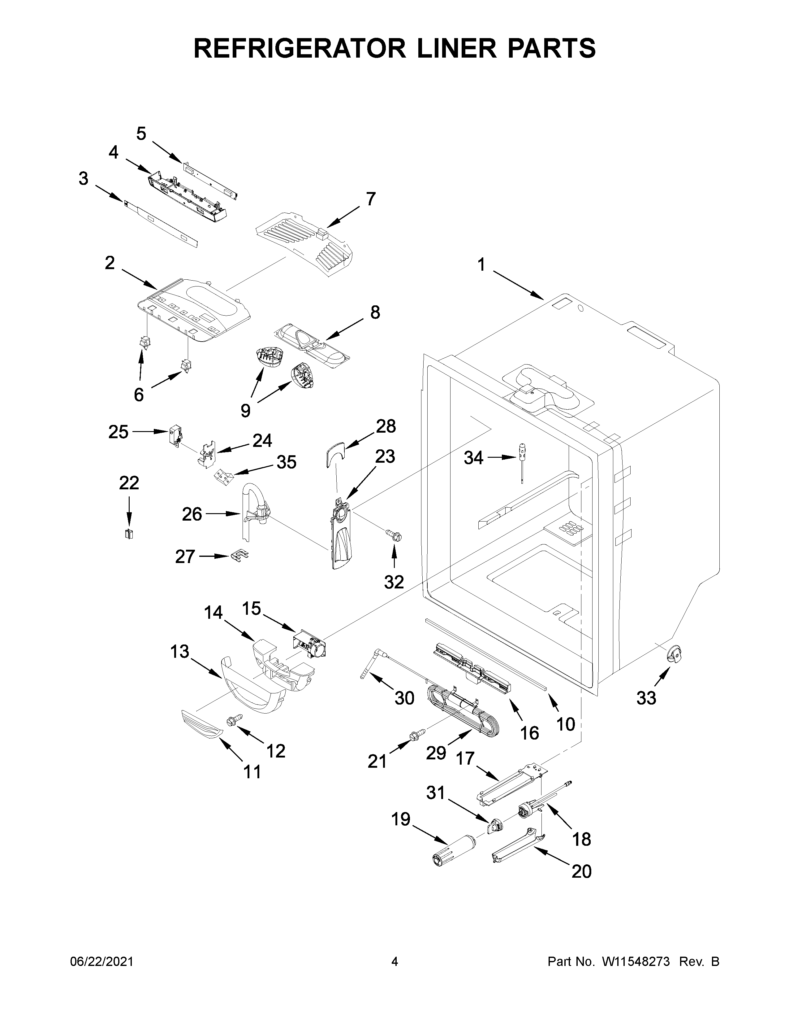 KitchenAid KRFF305EWH06 refrigerator liner parts diagram